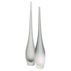 Set of 2 Hand Blown Murano Flute Vases in Grey