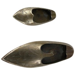 Set of 2 Handcrafted Vintage Brass Ashtrays, Aladdin Shoe Design