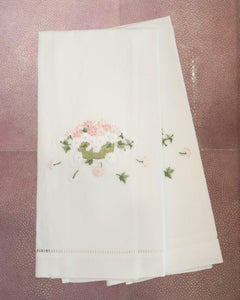 Set of 2 Hand Embroidered Linen Guest Towels with Flowers