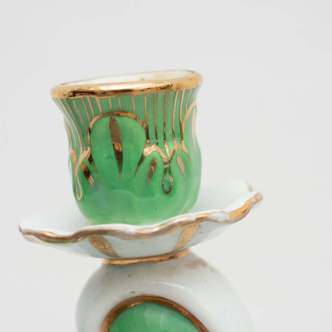 Set of 2 Hand Painted Ceramic Candle Holders, circa 1930 7