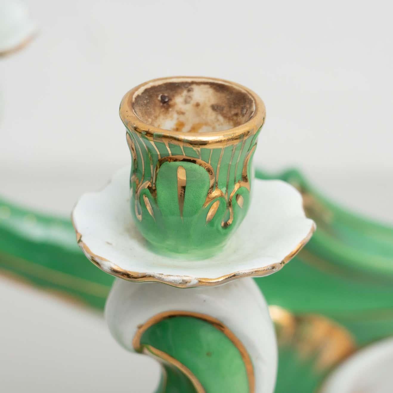 Set of 2 Hand Painted Ceramic Candle Holders, circa 1930 1
