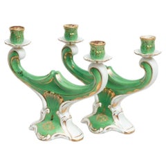 Used Set of 2 Hand Painted Ceramic Candle Holders, circa 1930