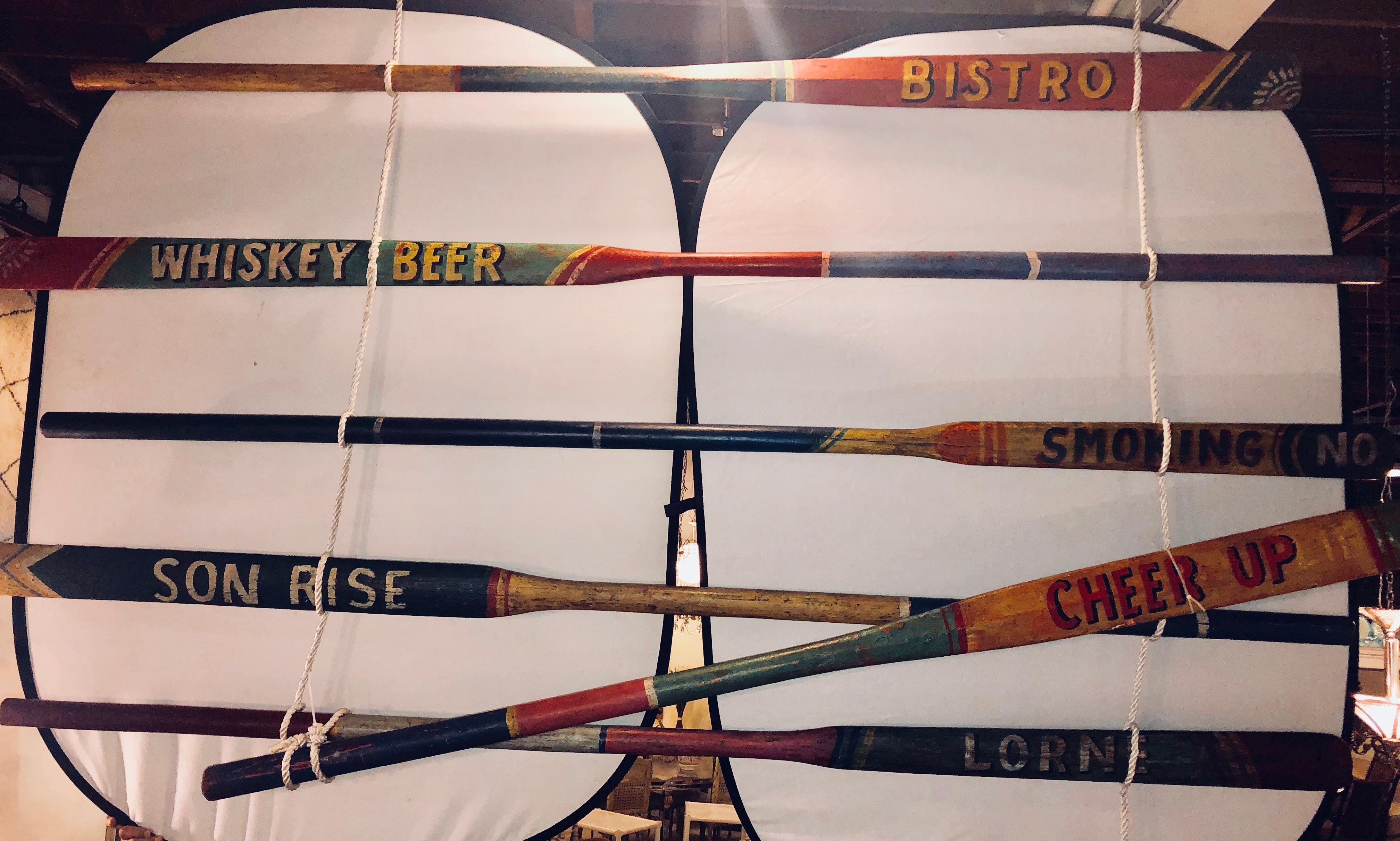 20th Century Set of 2 Hand Painted Inspirational Rowing Oars or Paddles Priced Individually For Sale