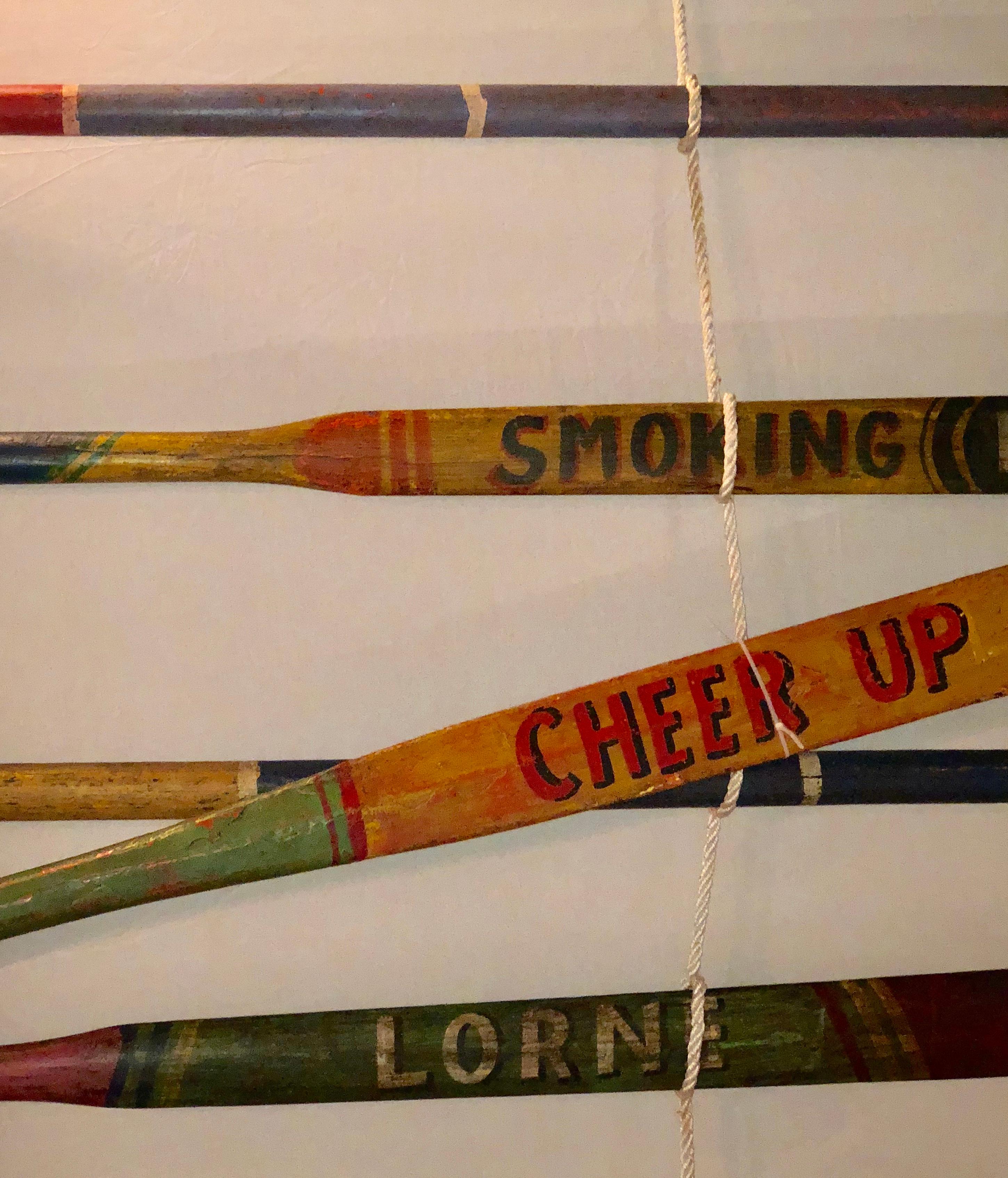 Wood Set of 2 Hand Painted Inspirational Rowing Oars or Paddles Priced Individually For Sale