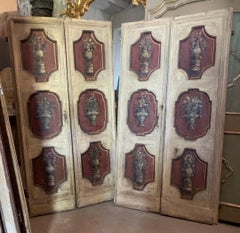 set of 2 hand-painted wooden double doors, 6 cream and red panels, Florence