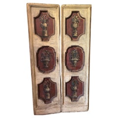 juego de 2 puertas dobles de madera pintadas a mano, 6 paneles crema y rojo, Florencia