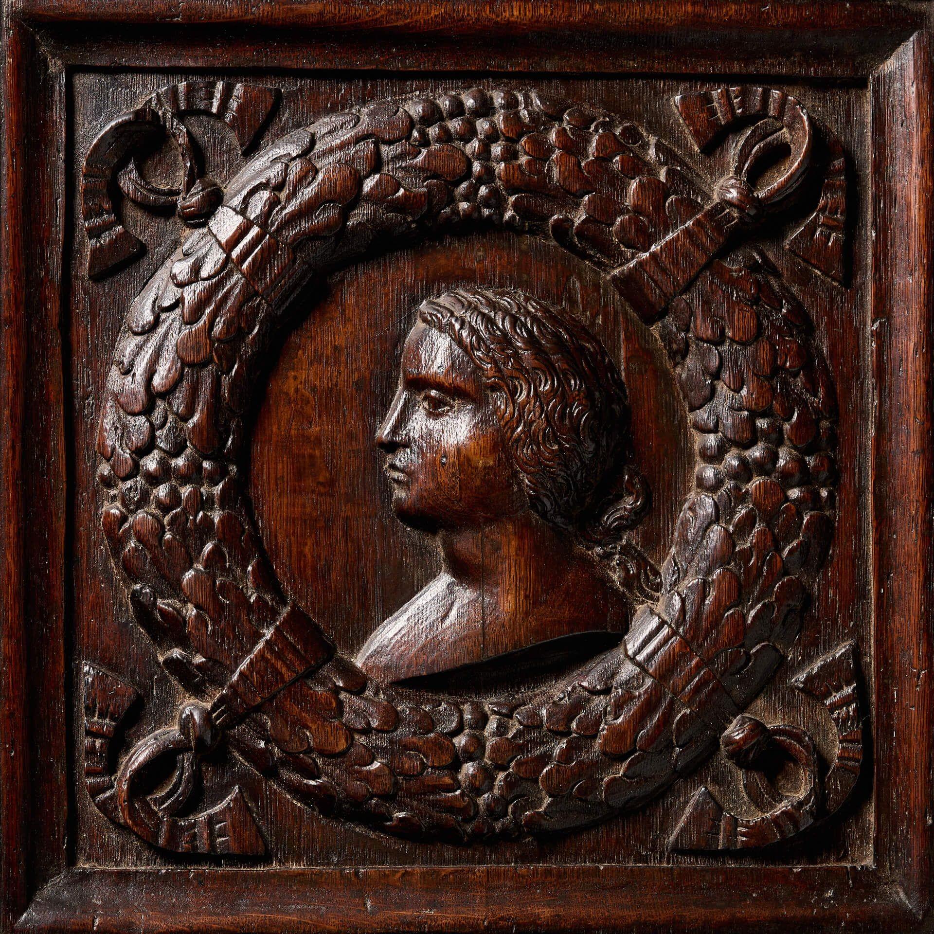 Jacobean Set of 2 Handcarved 17th Century Oak Wall Panels For Sale