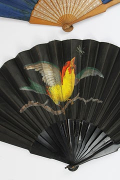 Set of 2 Handfans Handpainted Wooden Rods Belle Epoque 1900 France