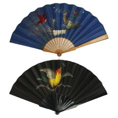 Set of 2 Handfans Handpainted Wooden Rods Belle Epoque 1900 France