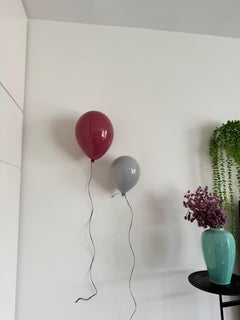 Set of 2 Handmade Ceramic Balloon Sculptures - Cranberry pink and Gray