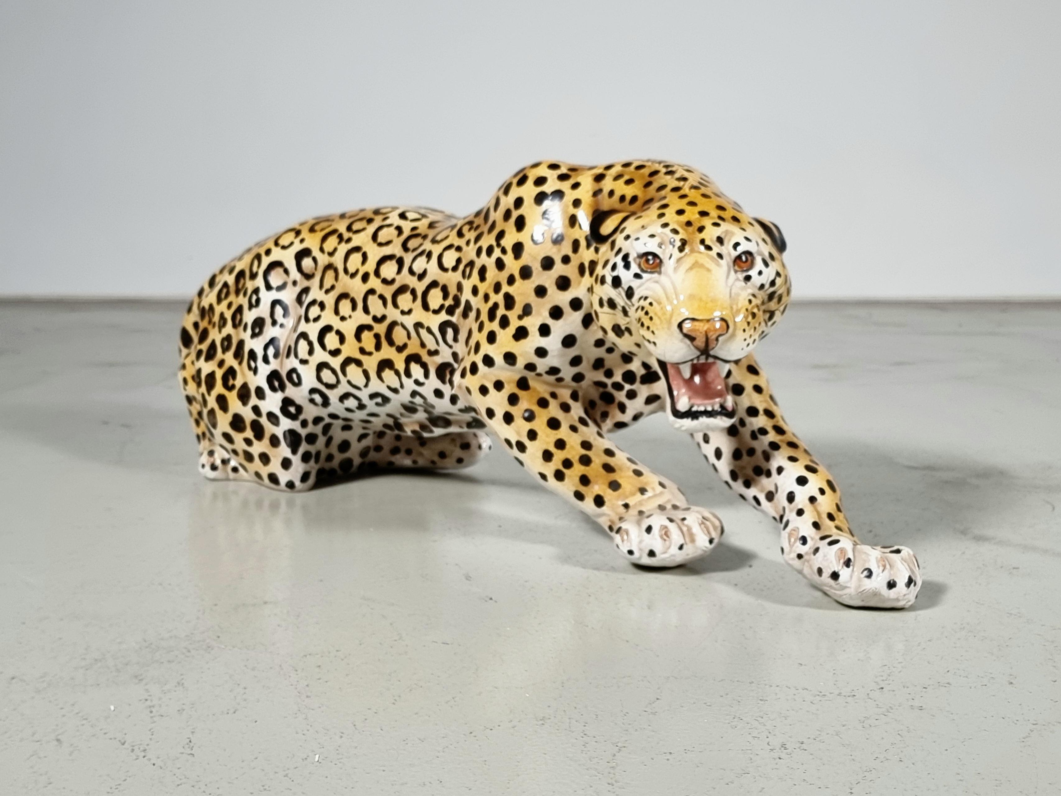 Set of 2 Handpainted Ceramic Leopard Sculptures, Italy, 1960s 4