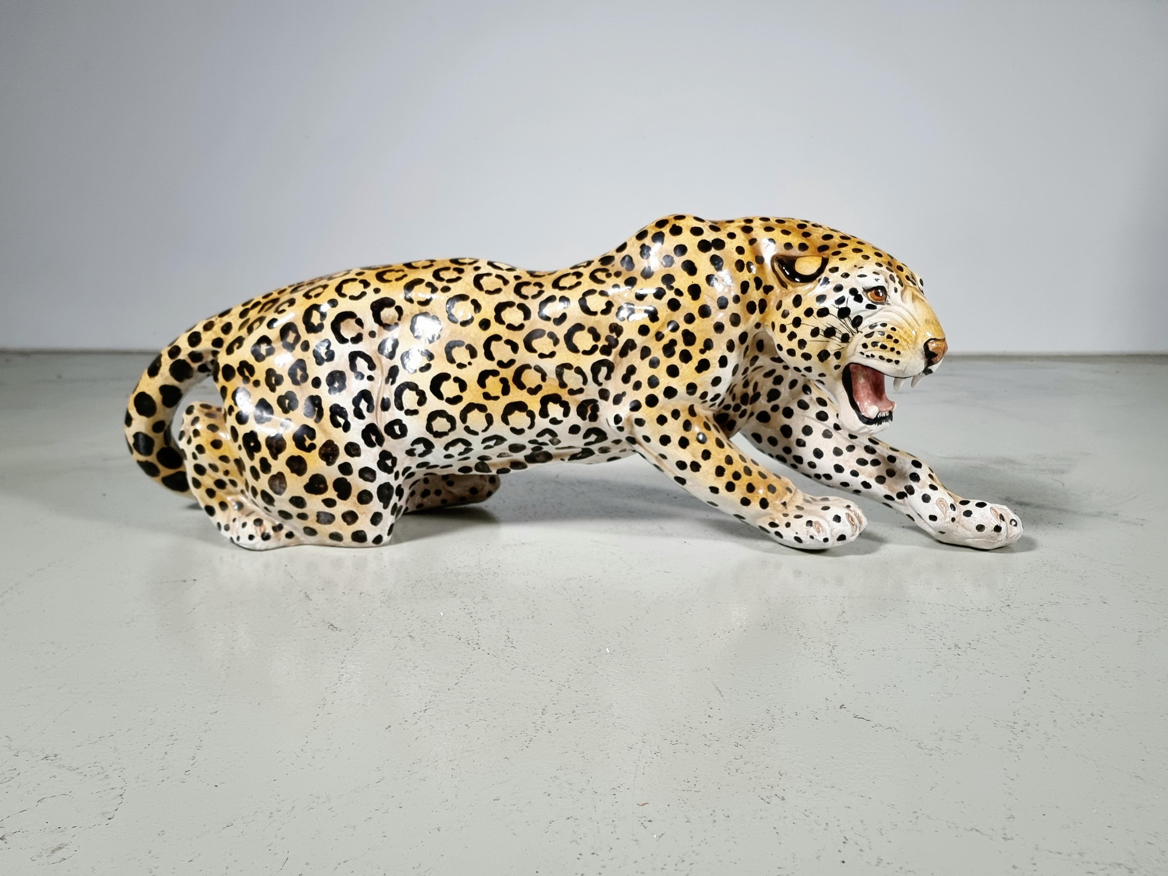 Set of 2 Handpainted Ceramic Leopard Sculptures, Italy, 1960s 5