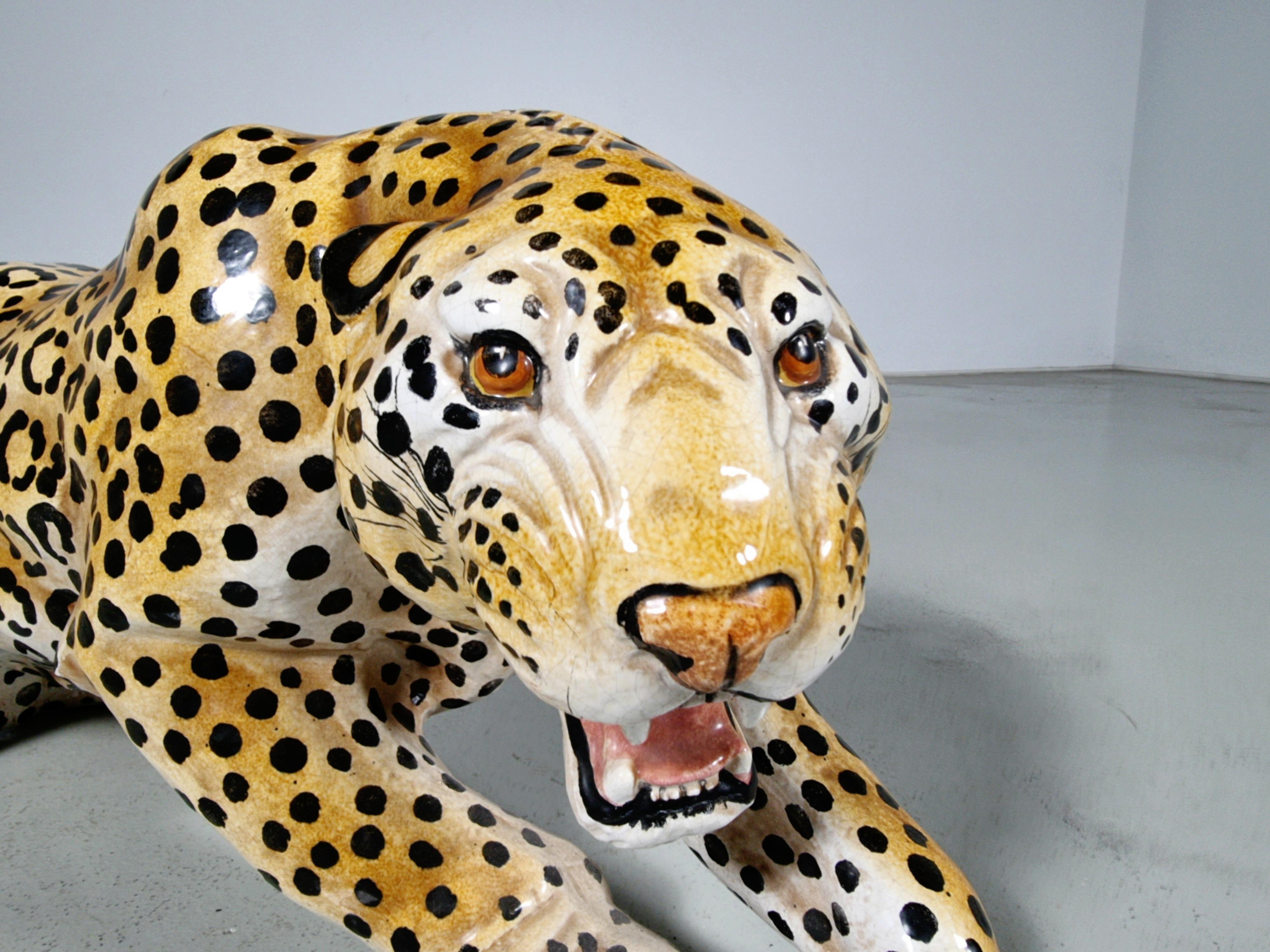 Set of 2 Handpainted Ceramic Leopard Sculptures, Italy, 1960s 9