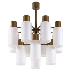 Hans-Agne Jakobsson Brass Chandelier with opaline Shades, 1960s