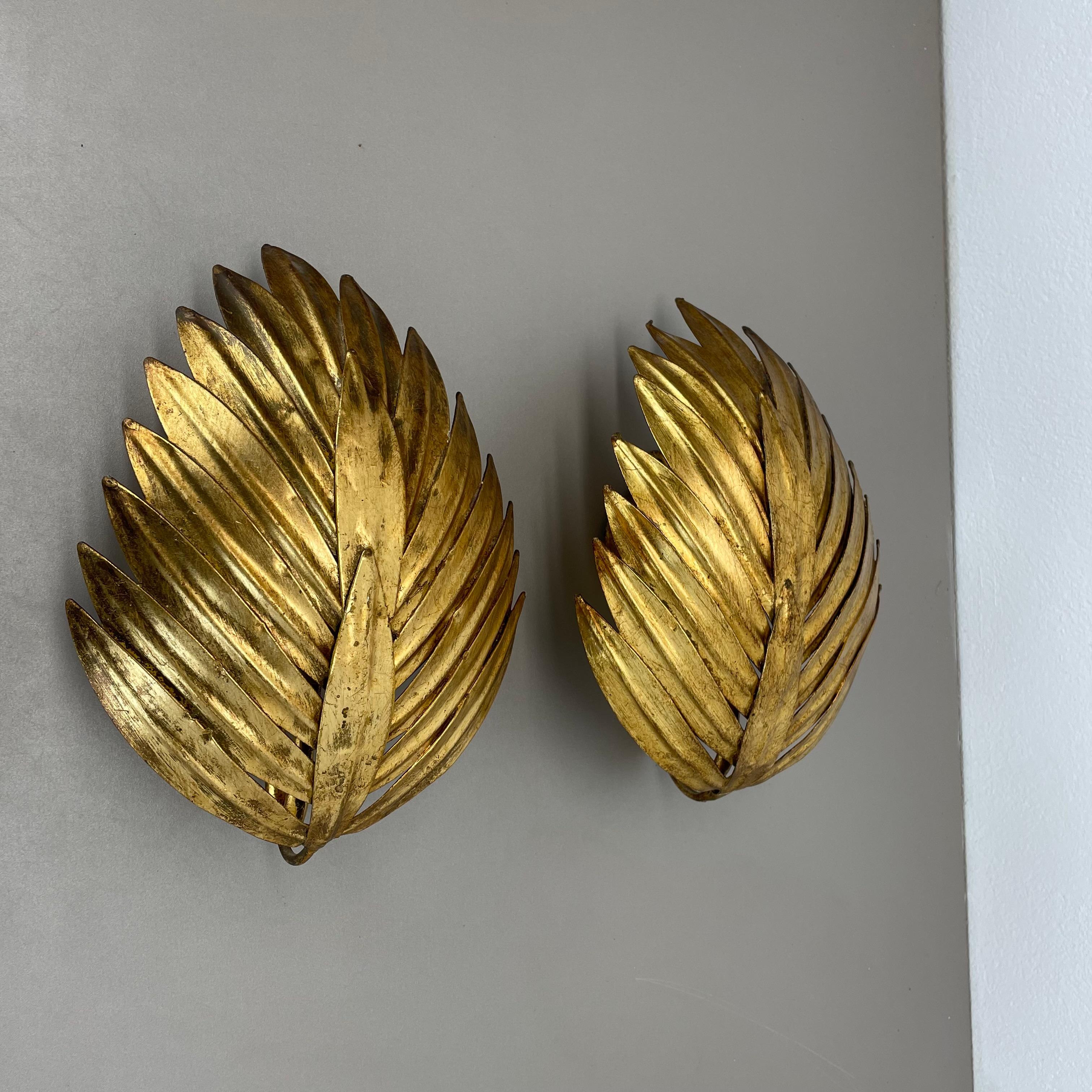 Ensemble de 2 appliques murales de style Hans Kögl à feuilles dorées Florentine, Italie, 1980 en vente 3