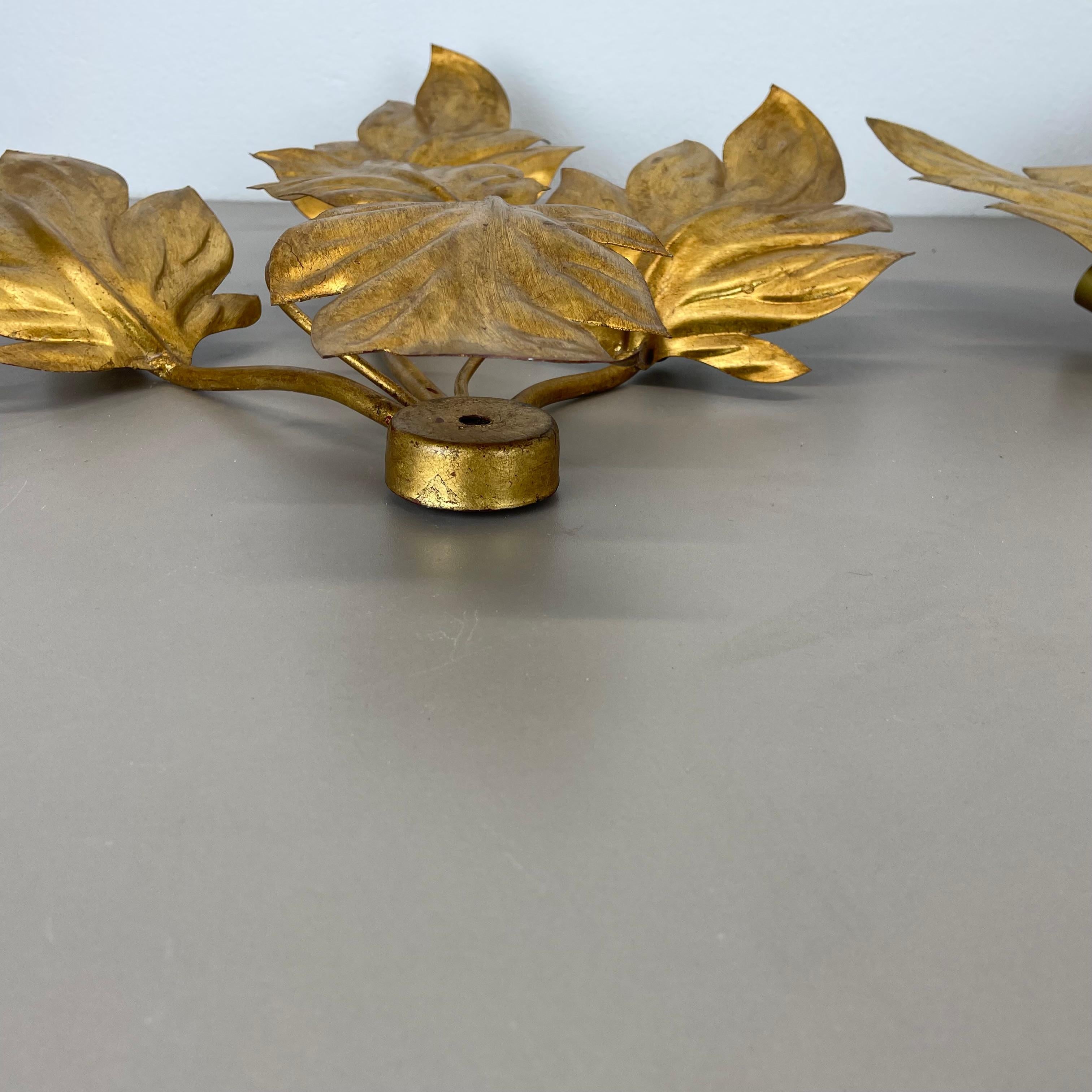 2 Stück Hans Kögl Style Golden Florentiner Blatt Wandleuchten, Italien, 1980 im Angebot 4