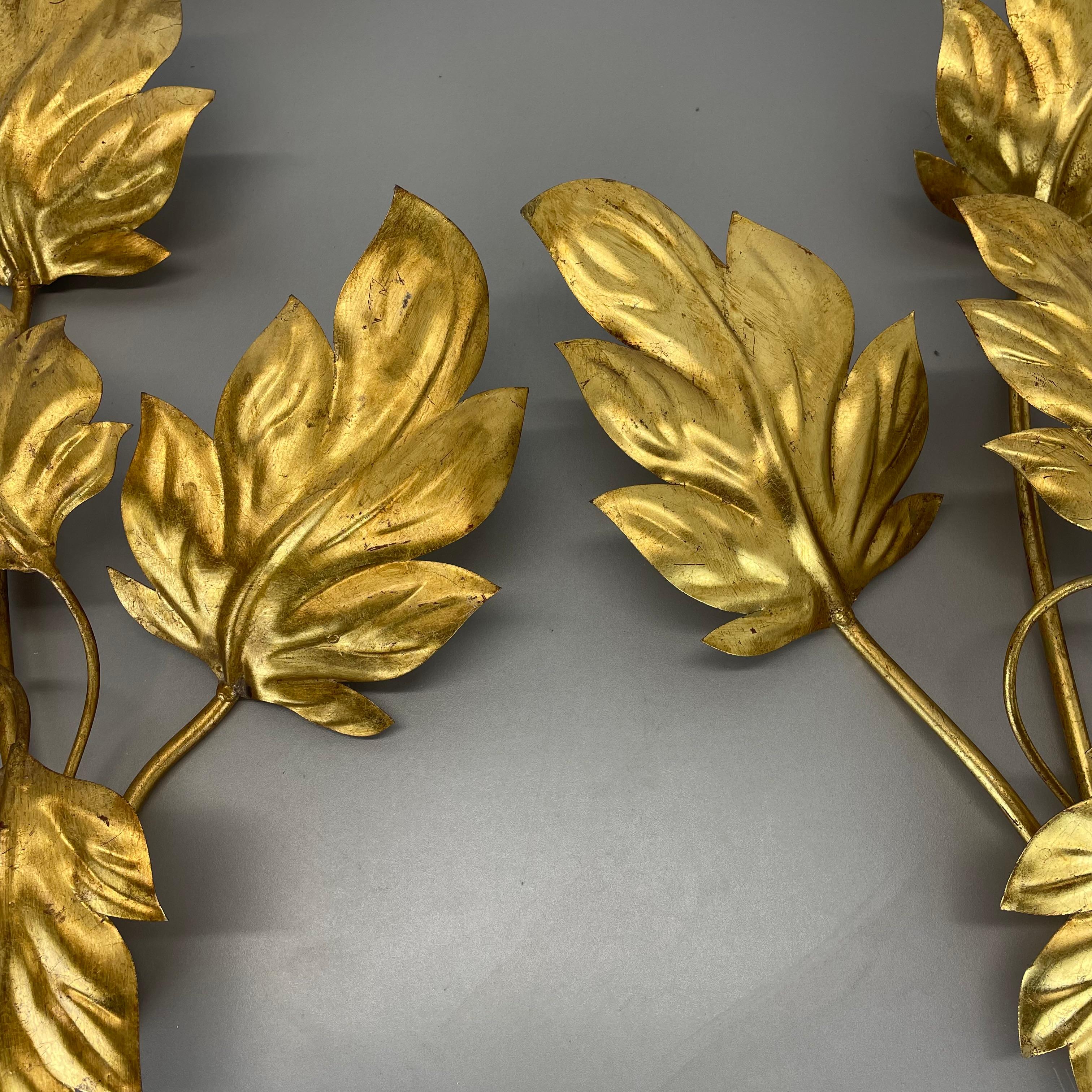 set of 2 Hans Kögl Style Golden Florentiner Leaf Wall Light Sconces, Italy, 1980 For Sale 5