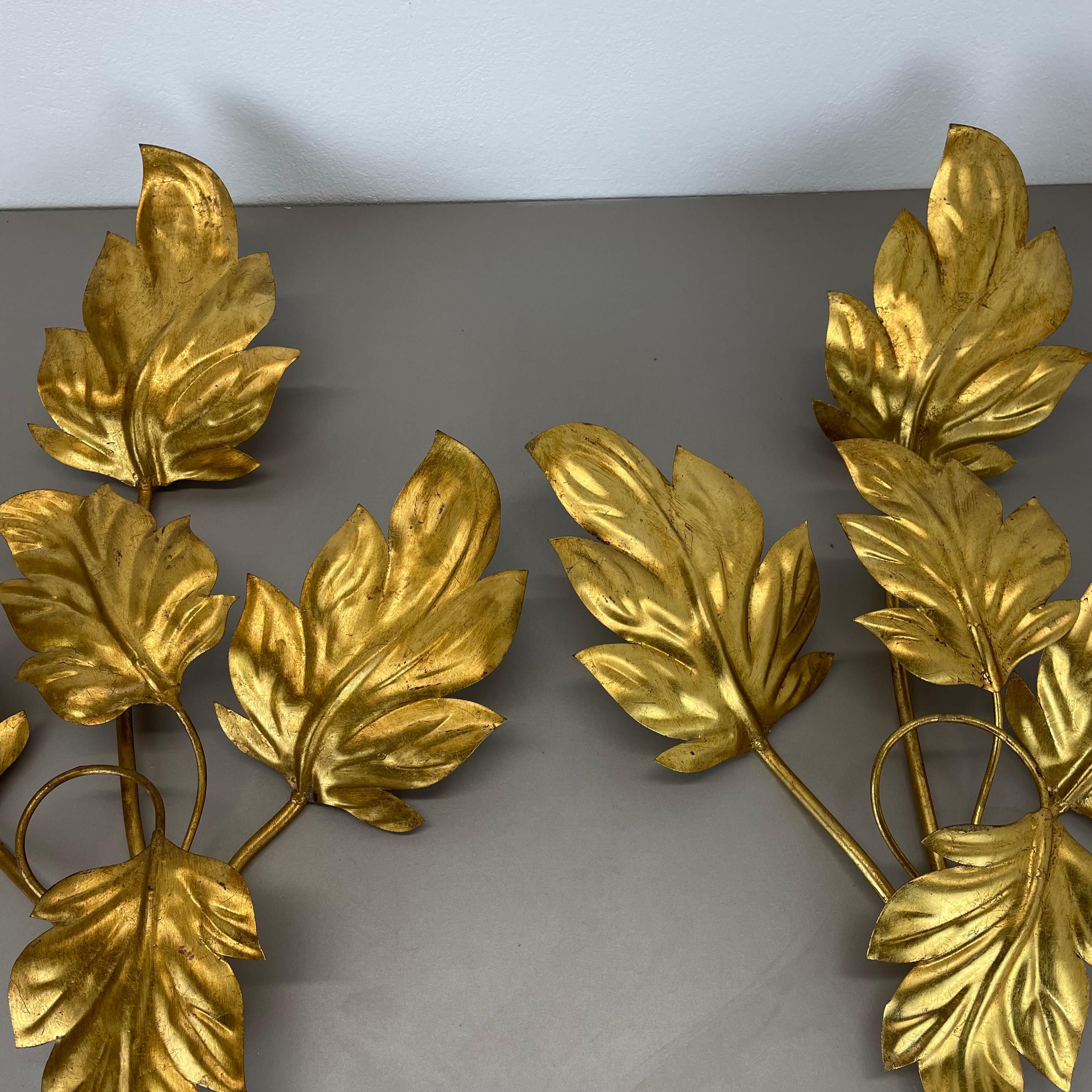 set of 2 Hans Kögl Style Golden Florentiner Leaf Wall Light Sconces, Italy, 1980 For Sale 6