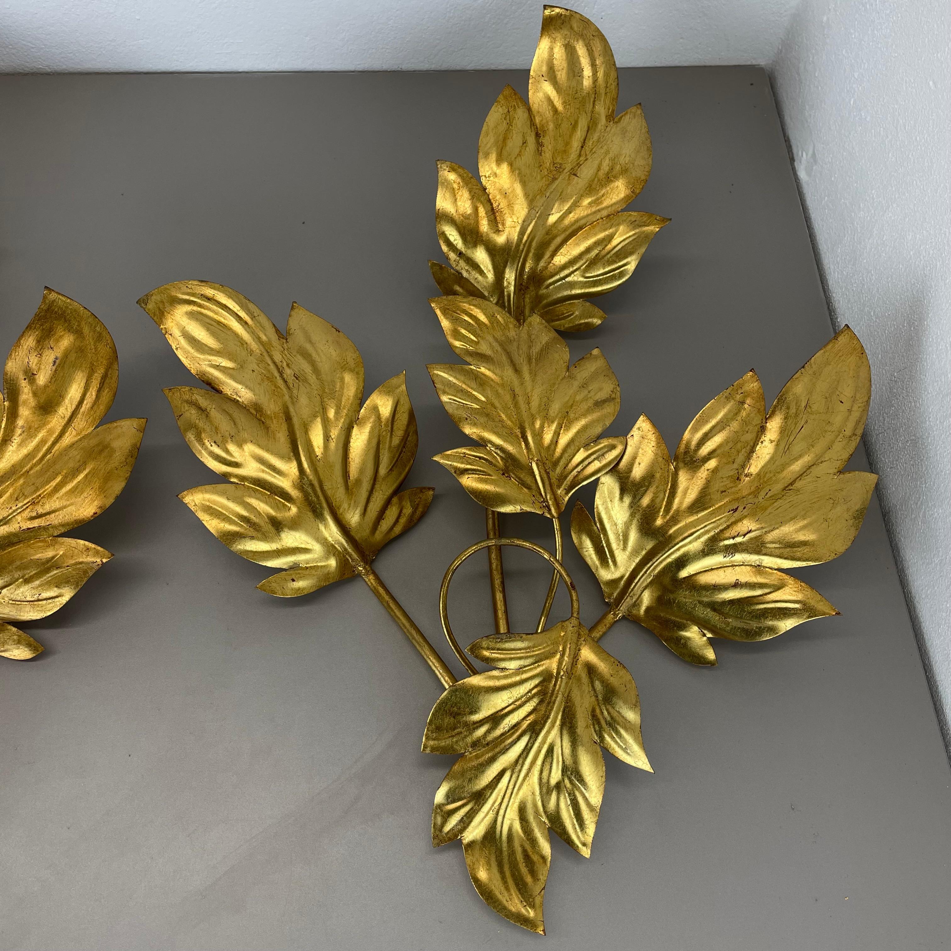 set of 2 Hans Kögl Style Golden Florentiner Leaf Wall Light Sconces, Italy, 1980 For Sale 7