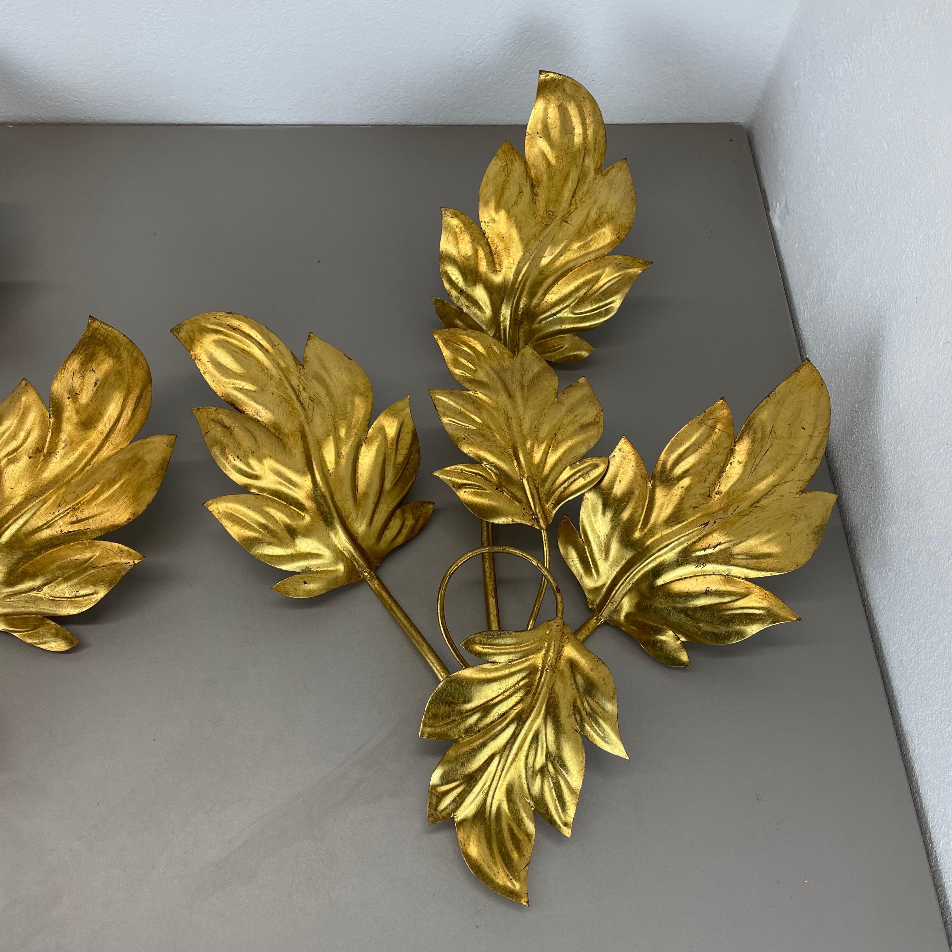 set of 2 Hans Kögl Style Golden Florentiner Leaf Wall Light Sconces, Italy, 1980 For Sale 8