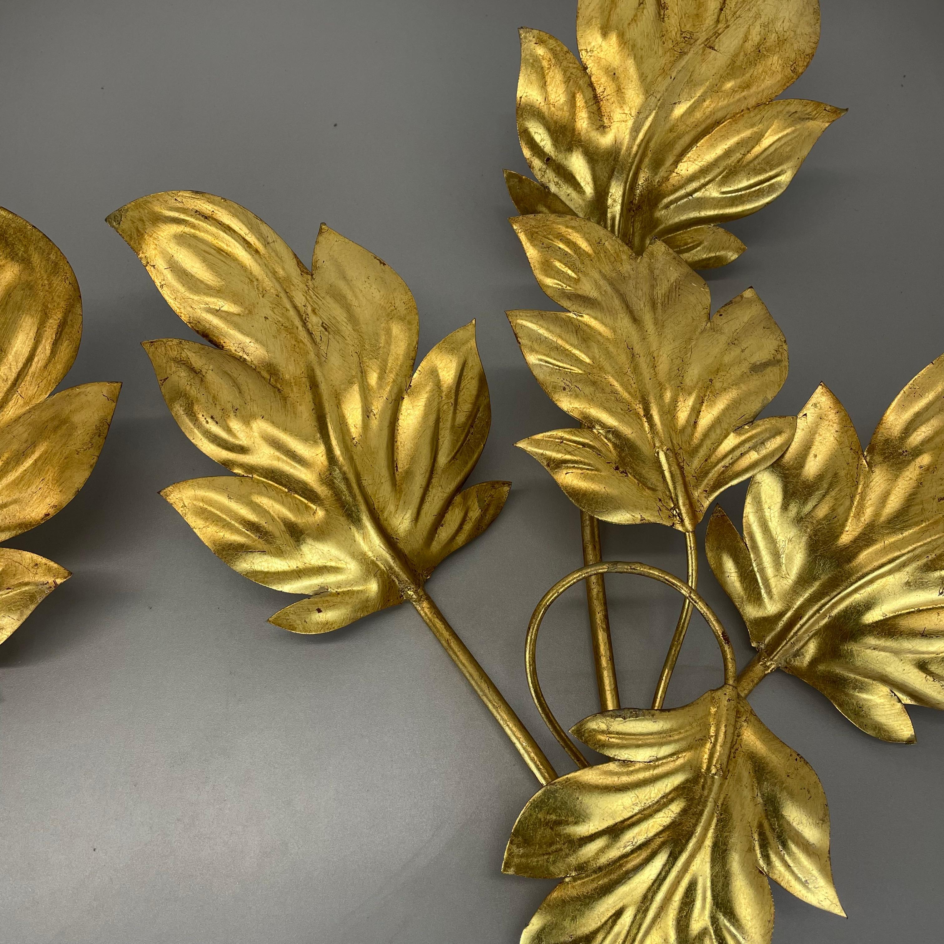 set of 2 Hans Kögl Style Golden Florentiner Leaf Wall Light Sconces, Italy, 1980 For Sale 9