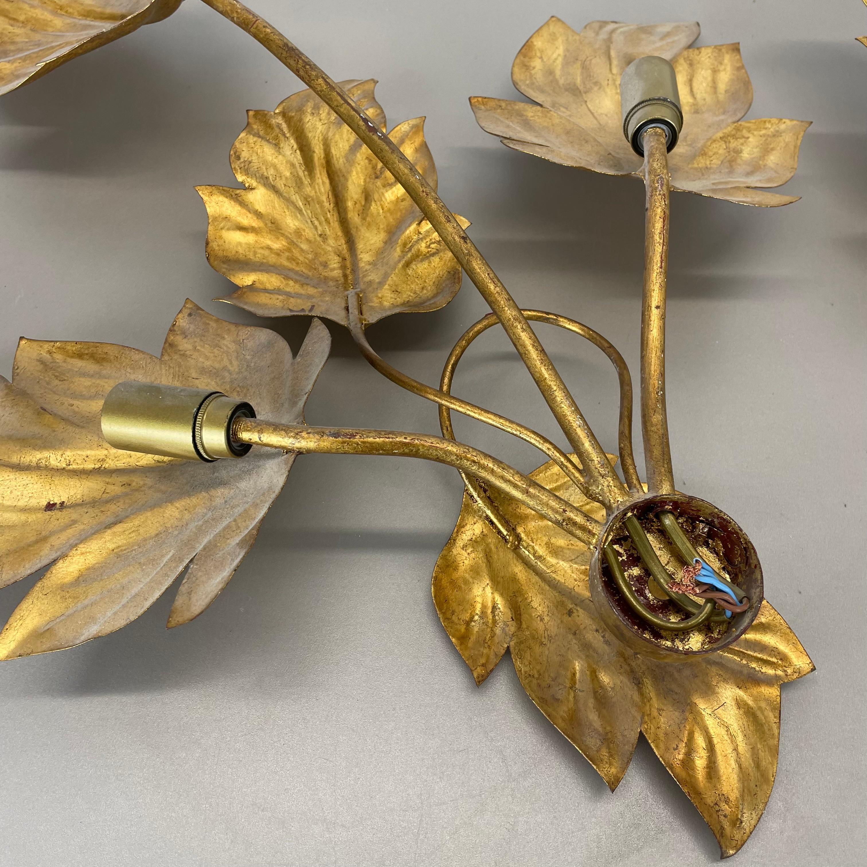 set of 2 Hans Kögl Style Golden Florentiner Leaf Wall Light Sconces, Italy, 1980 For Sale 10