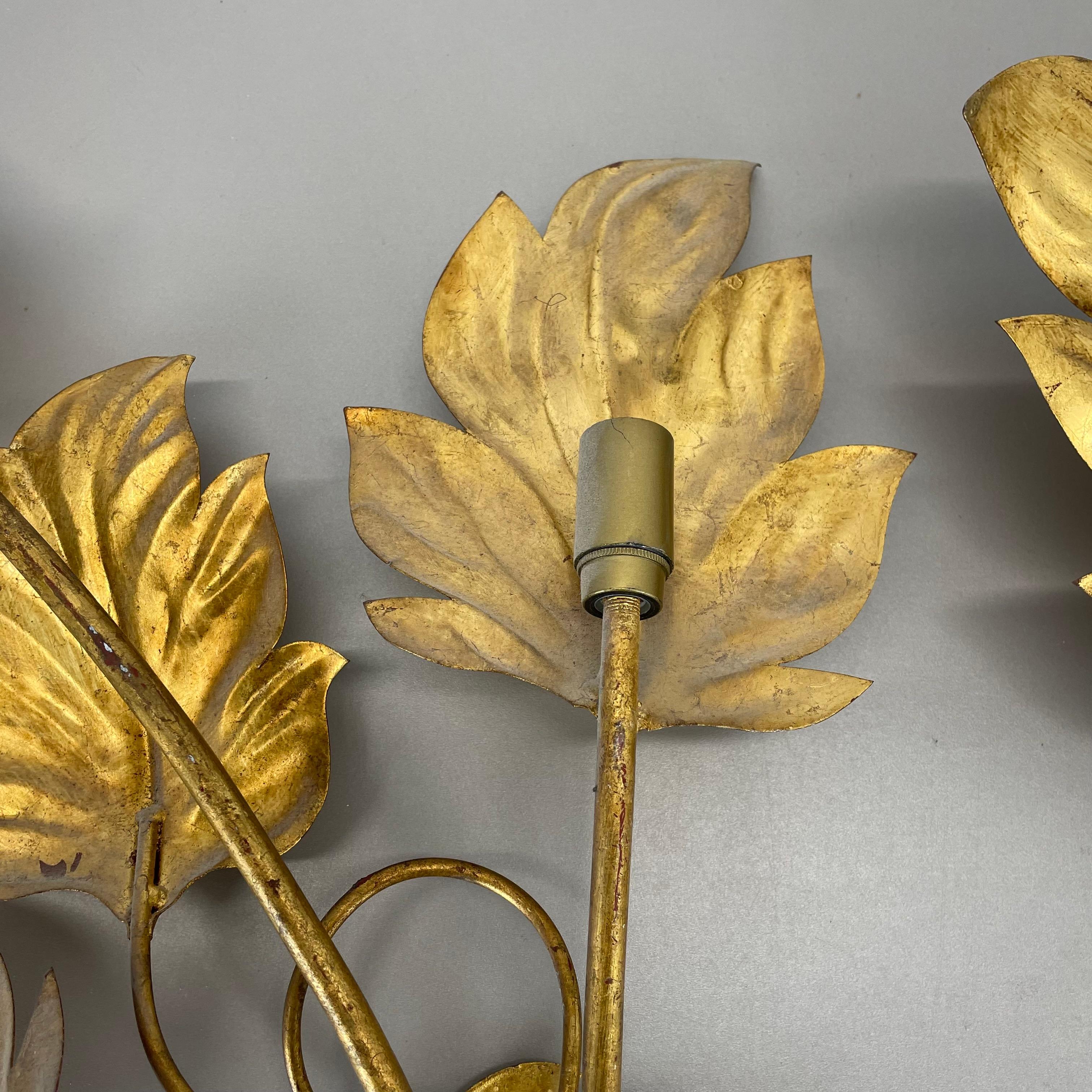 set of 2 Hans Kögl Style Golden Florentiner Leaf Wall Light Sconces, Italy, 1980 For Sale 11