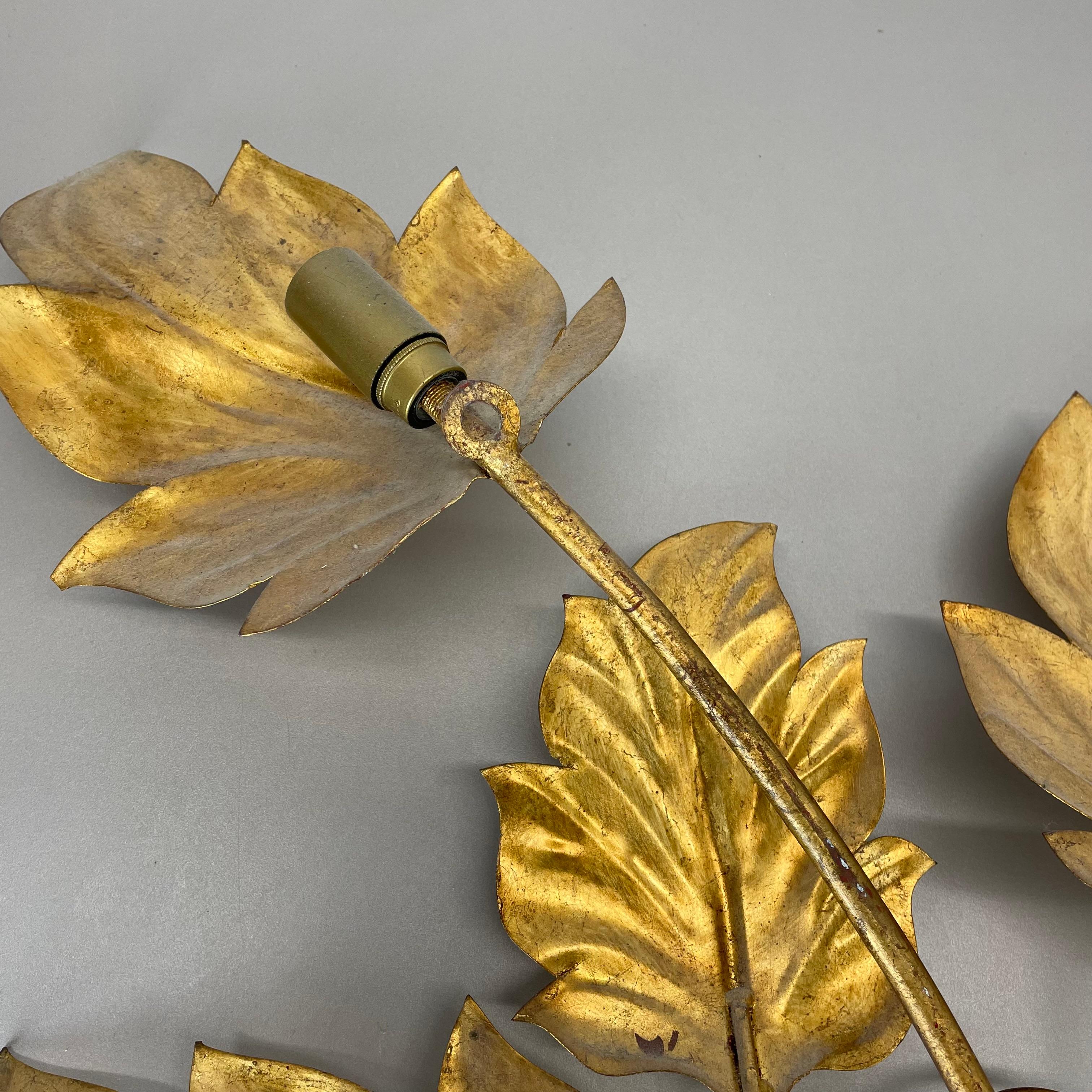 set of 2 Hans Kögl Style Golden Florentiner Leaf Wall Light Sconces, Italy, 1980 For Sale 12