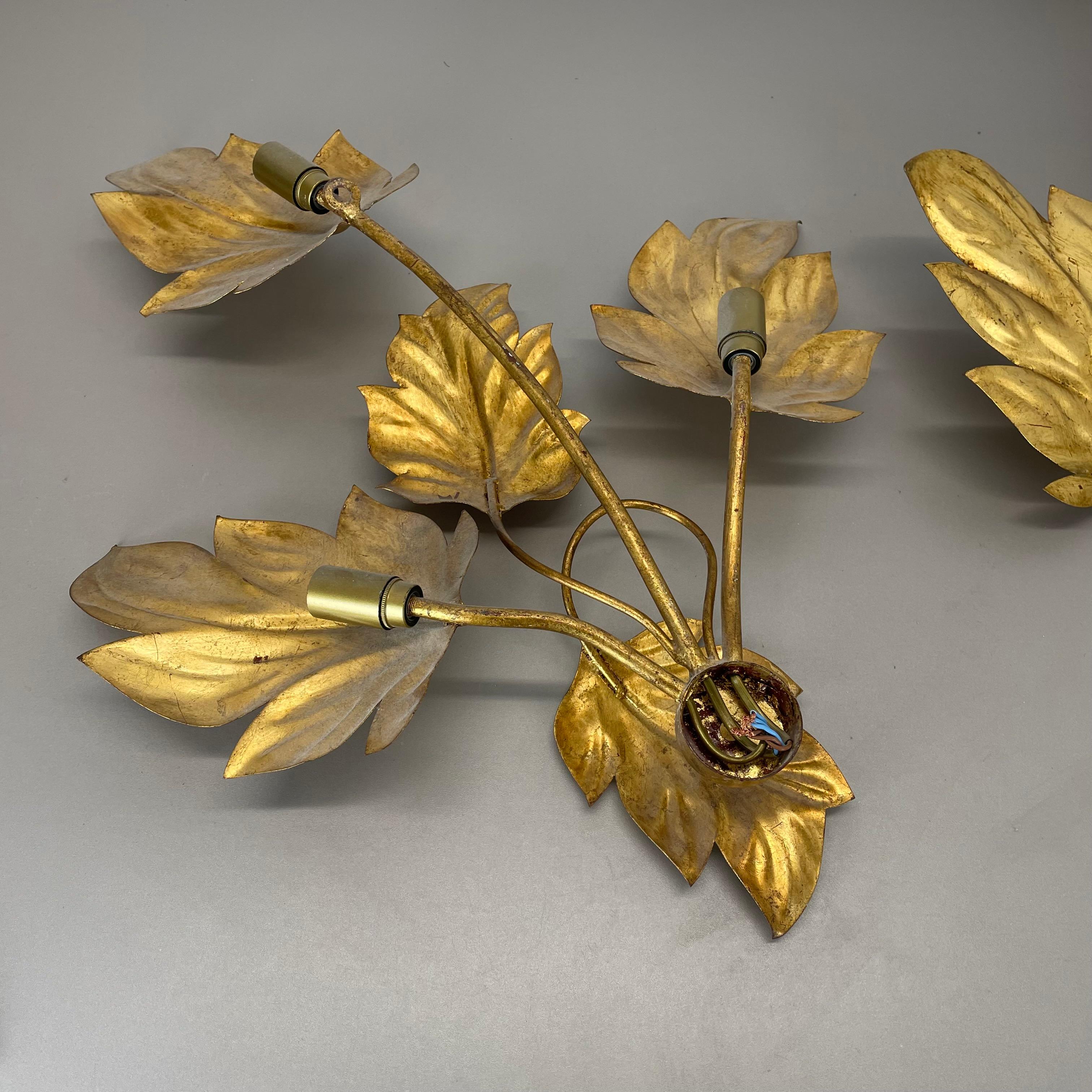 set of 2 Hans Kögl Style Golden Florentiner Leaf Wall Light Sconces, Italy, 1980 For Sale 13