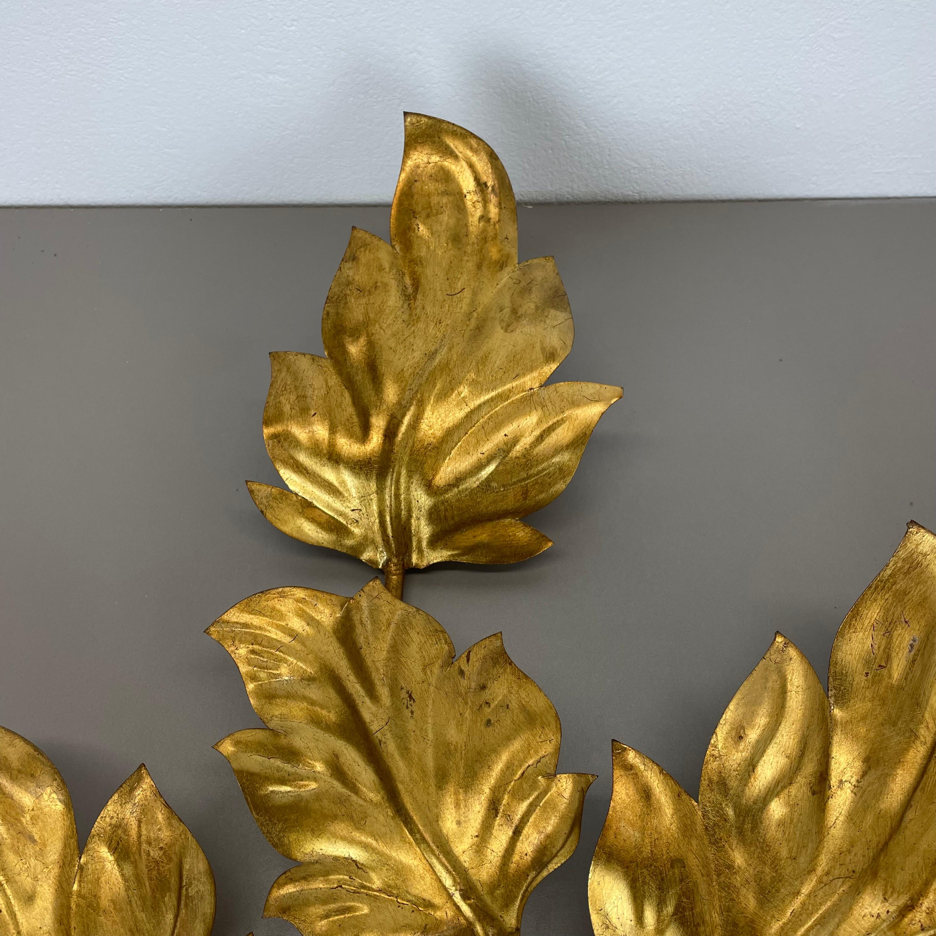 set of 2 Hans Kögl Style Golden Florentiner Leaf Wall Light Sconces, Italy, 1980 For Sale 2
