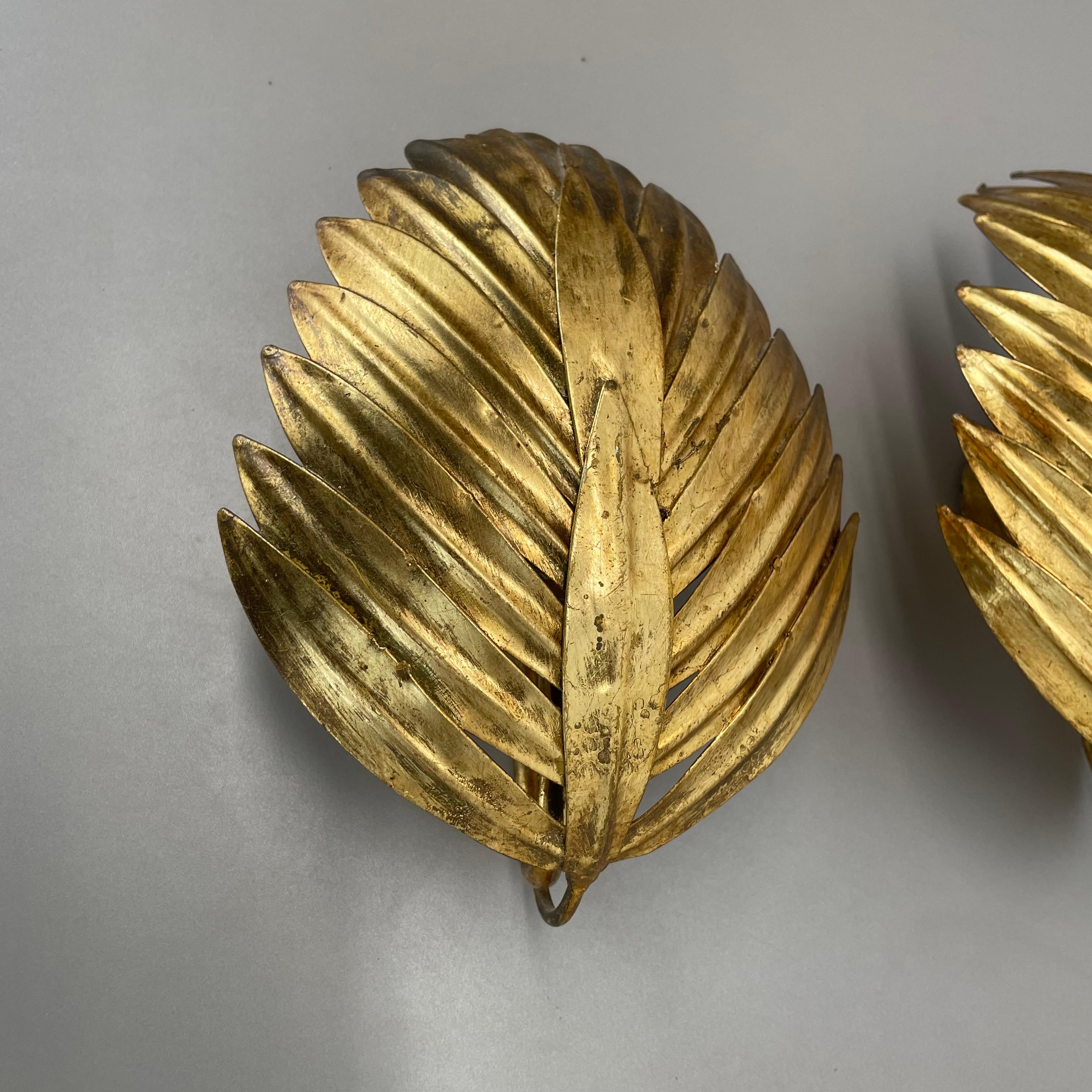 Ensemble de 2 appliques murales de style Hans Kögl à feuilles dorées Florentine, Italie, 1980 en vente 2