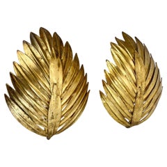 lote de 2 apliques estilo Hans Kögl Hoja Florentina Dorada, Italia, 1980