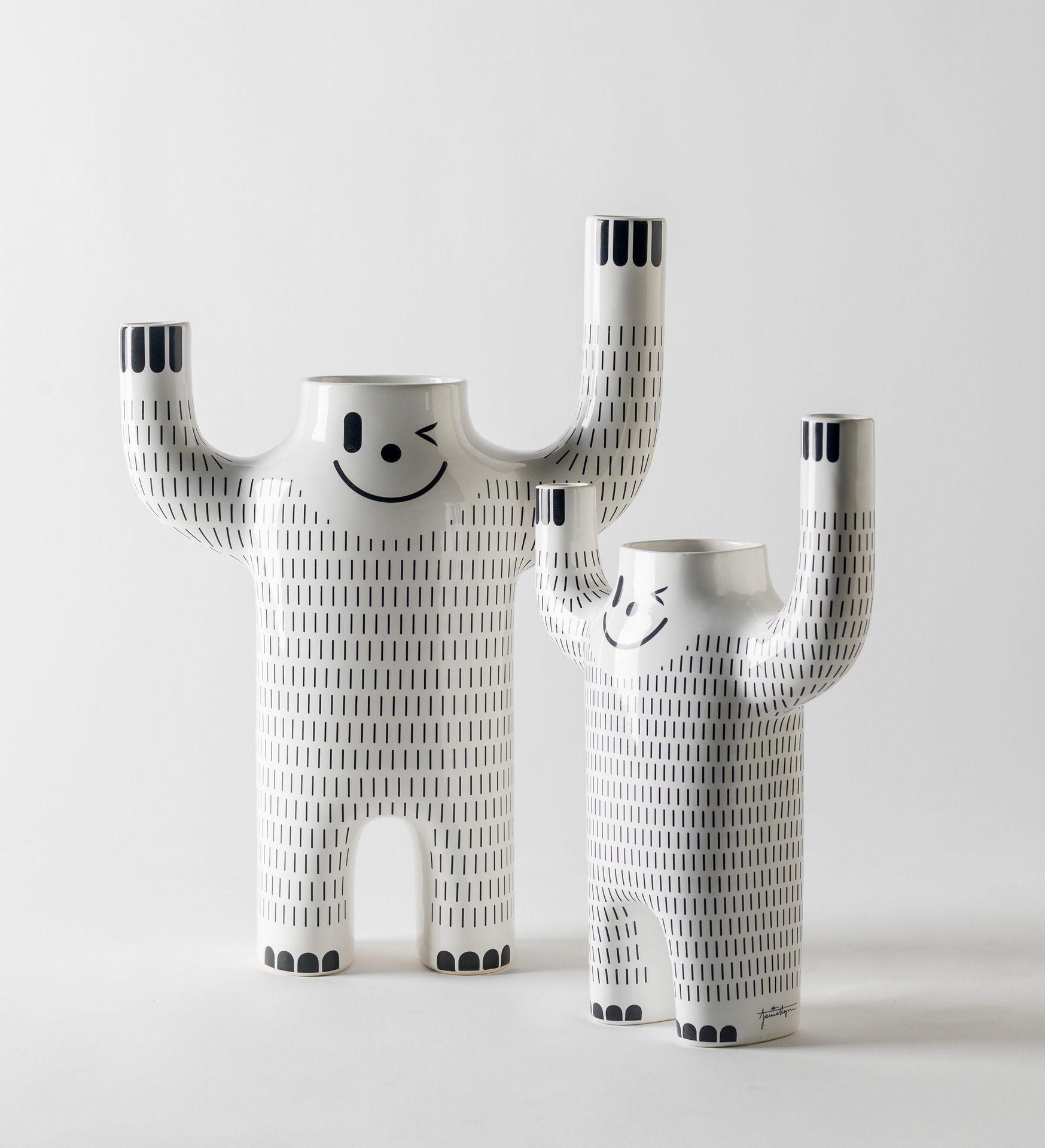 Set of Happy Yeti vases by Jaime Hayon 
Dimensions: D 14 x W 33 x H 47 cm and D10 x W24 X H34 cm
Materials: Glazed ceramic vase in white with decorations in black.

From when I was little, I always found the Yeti story funny - that snow monster