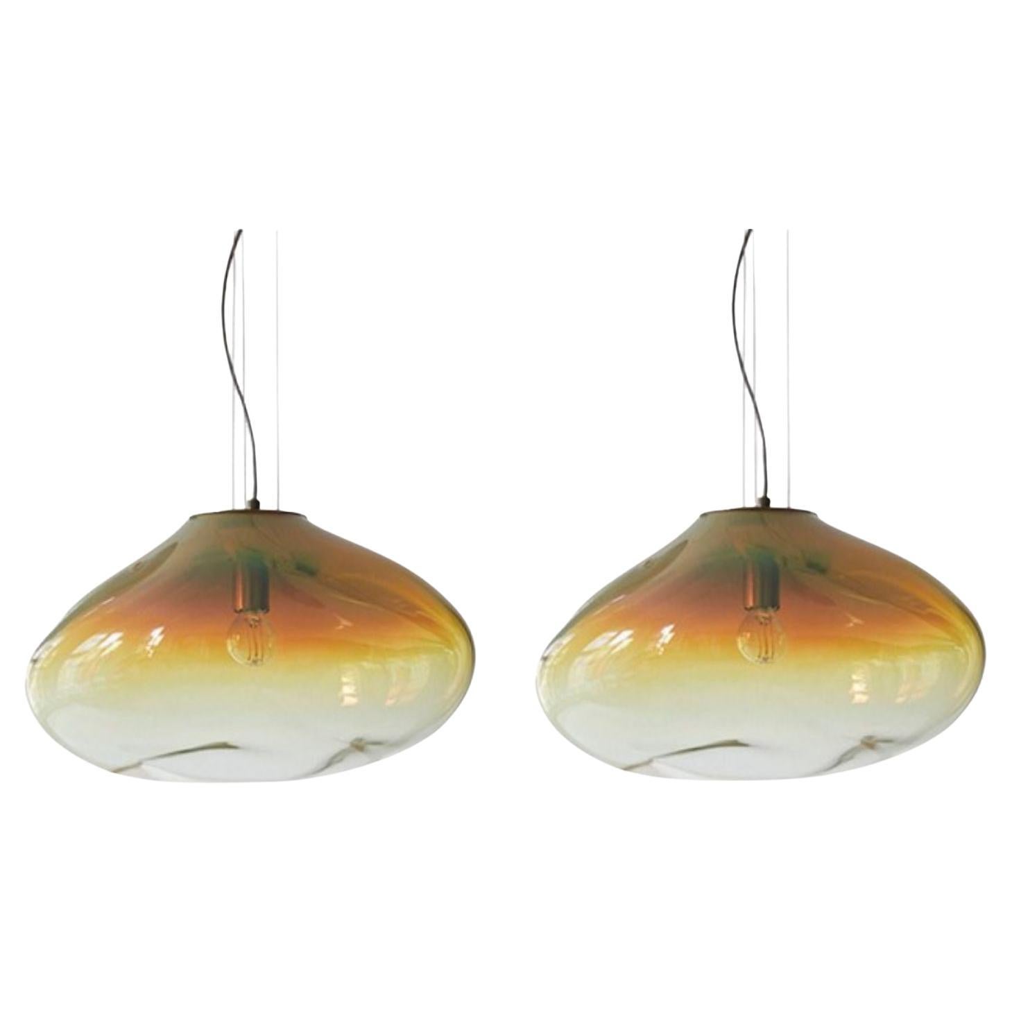Set of 2 Haumea Amorph Amber Iridescent XL Pendants by Eloa For Sale