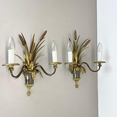 set of 2 heavy brass Florentiner Wall Lights by MAISON CHARLES, France 1970s