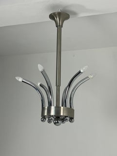 Set of 2 height-adjustable chrome metal chandeliers Gaetano Sciolari 1970s