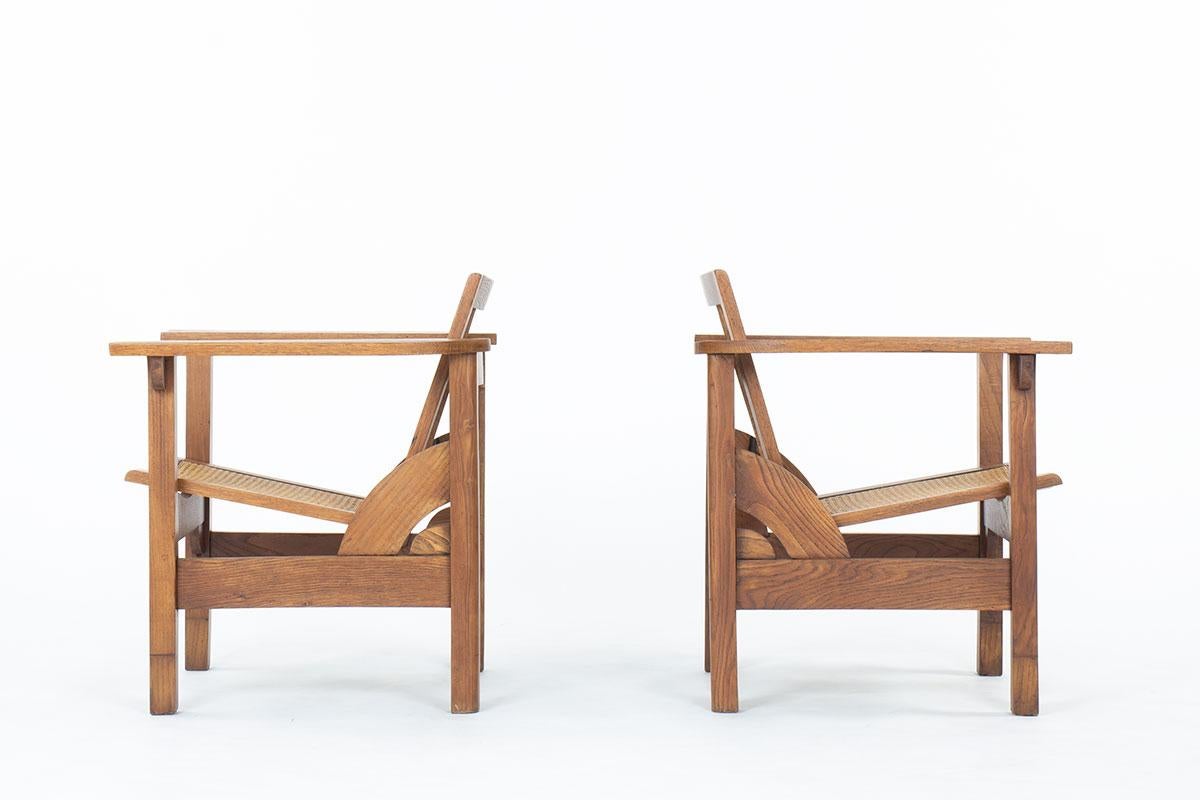Set of 2 armchairs made by Pierre Dariel in the 30s
Hendaye model
Structure with four feet and backrest in oak
Seat and back in caned
Amazing patina of time
Avant-garde design
3 seating positions