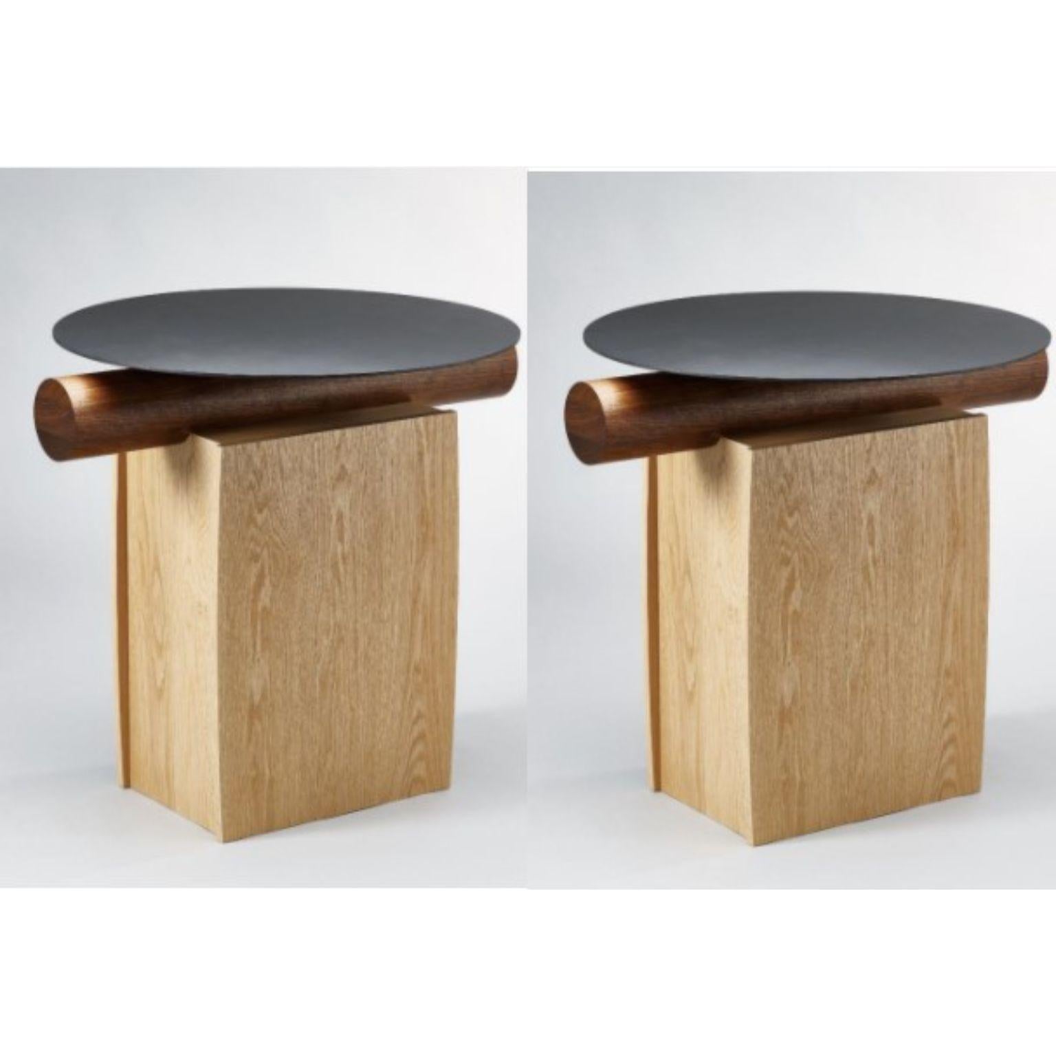 Set of 2 heritage round tables by Lee Jung Hoon
Dimensions: D80 x W70 x H472.4 cm
Materials:red oak, walnut, stainless steel, corrosion

The Heritage series, created by designer Lee Jung-hoon is a collection of sculptural modern furniture. The