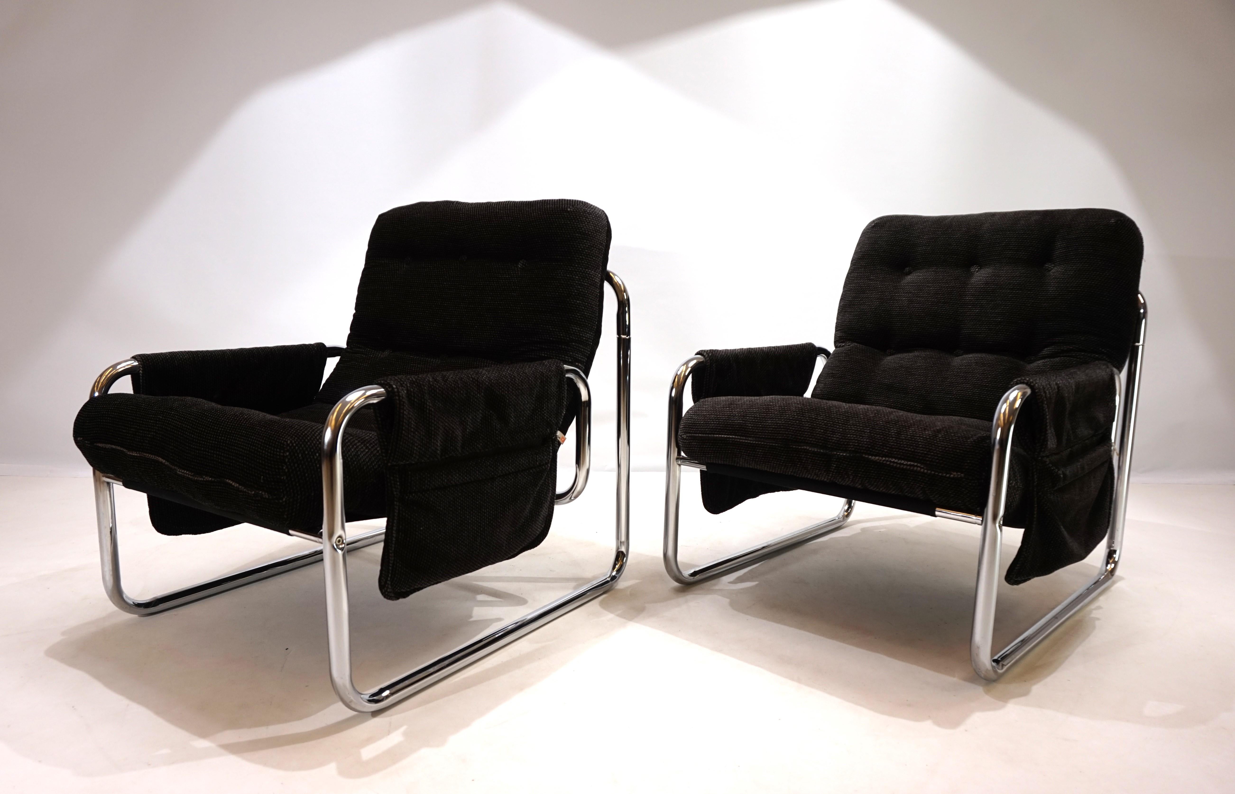 Mid-Century Modern Ensemble de 2 chaises luge chromées Herlag de Johan Bertil Häggström, 1970