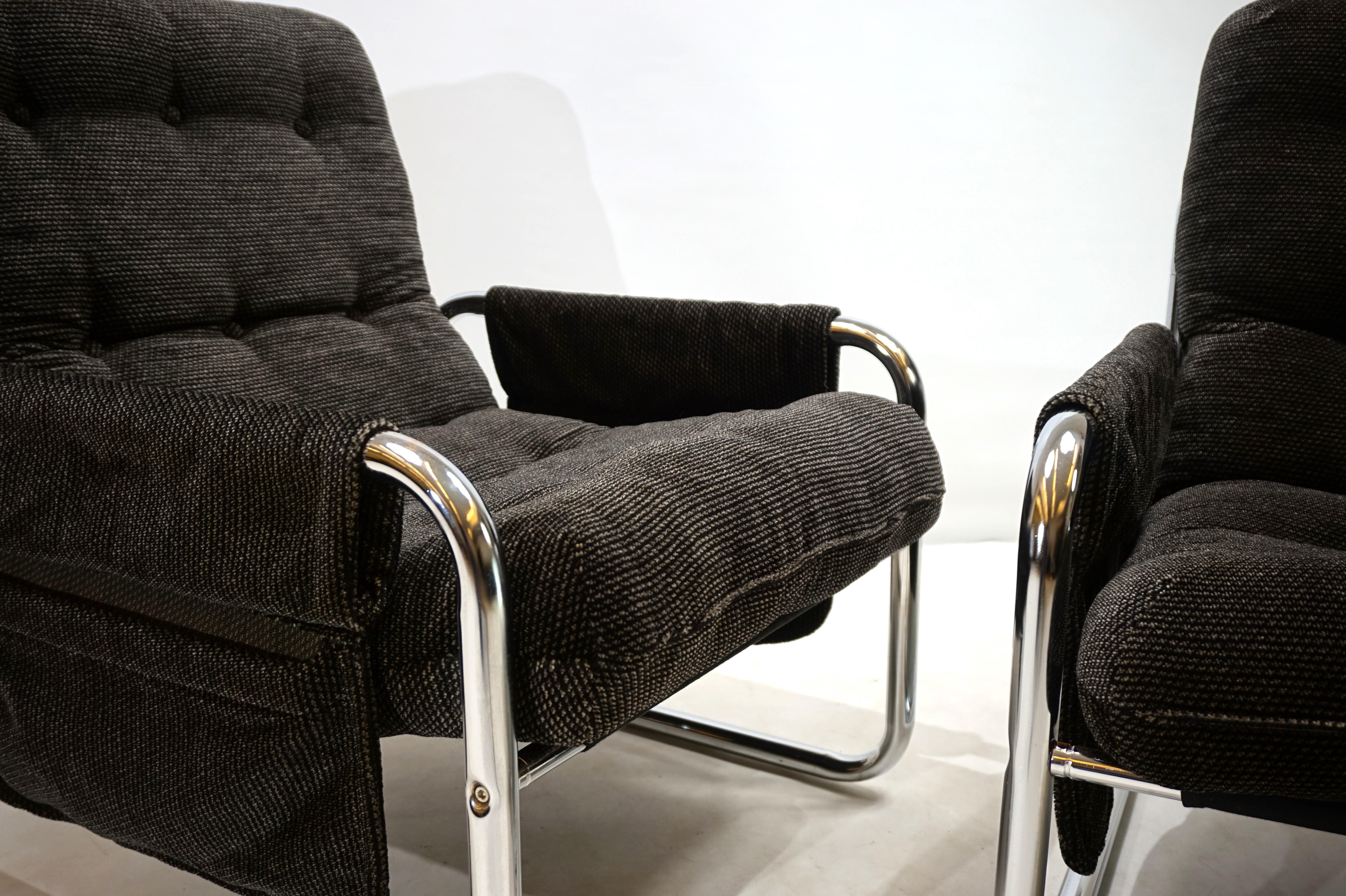 Allemand Ensemble de 2 chaises luge chromées Herlag de Johan Bertil Häggström, 1970