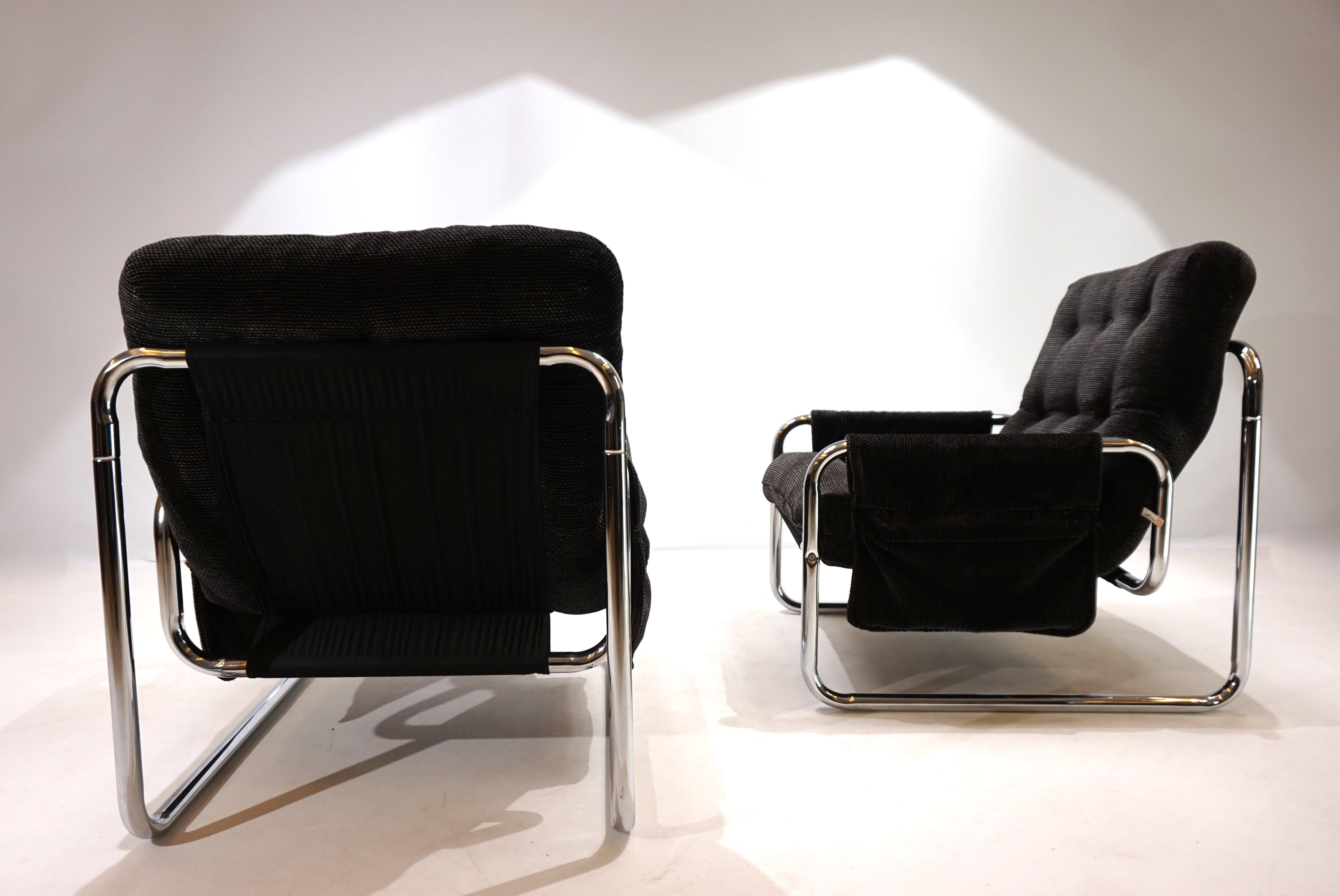 Fin du 20e siècle Ensemble de 2 chaises luge chromées Herlag de Johan Bertil Häggström, 1970