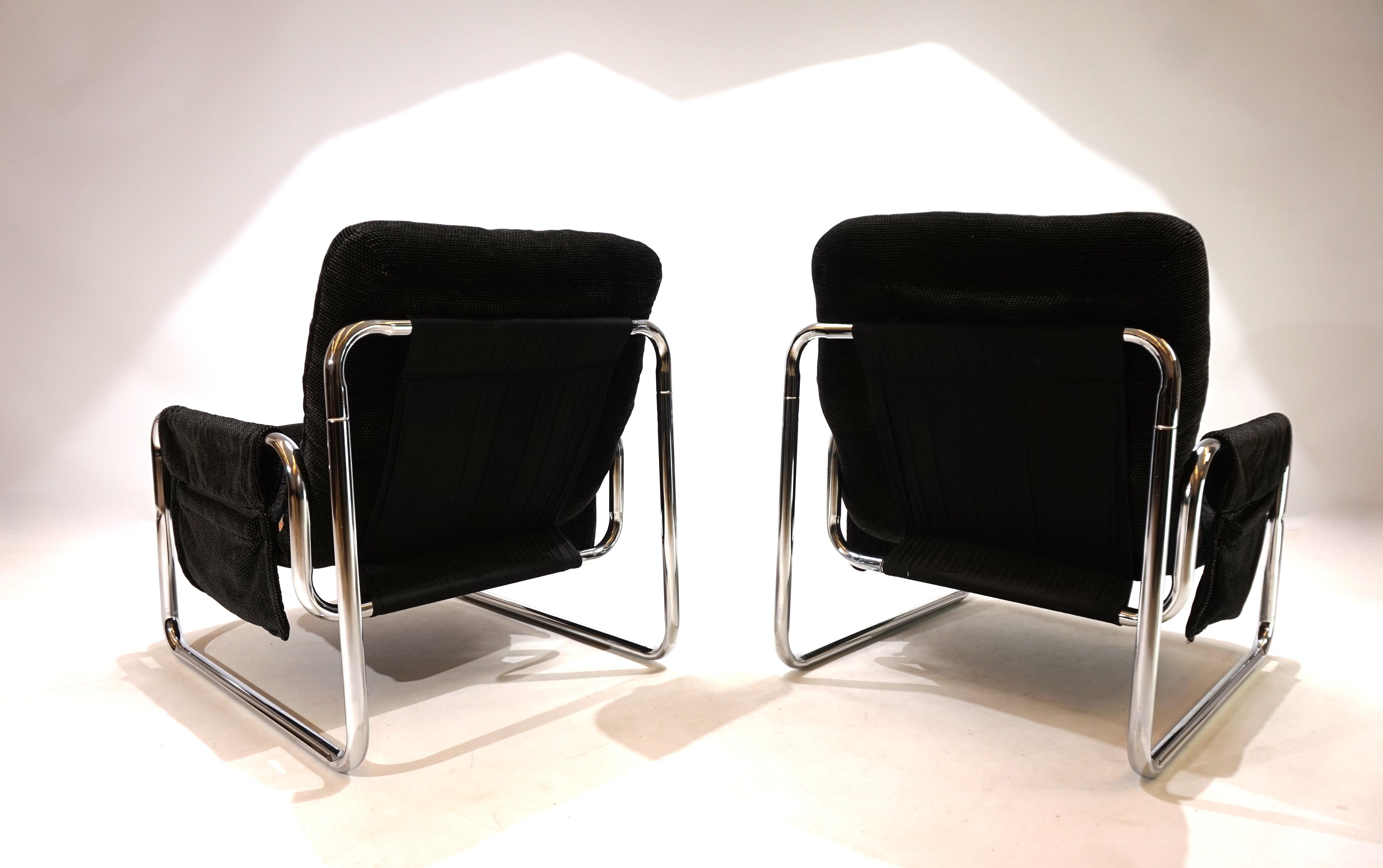 Tissu Ensemble de 2 chaises luge chromées Herlag de Johan Bertil Häggström, 1970