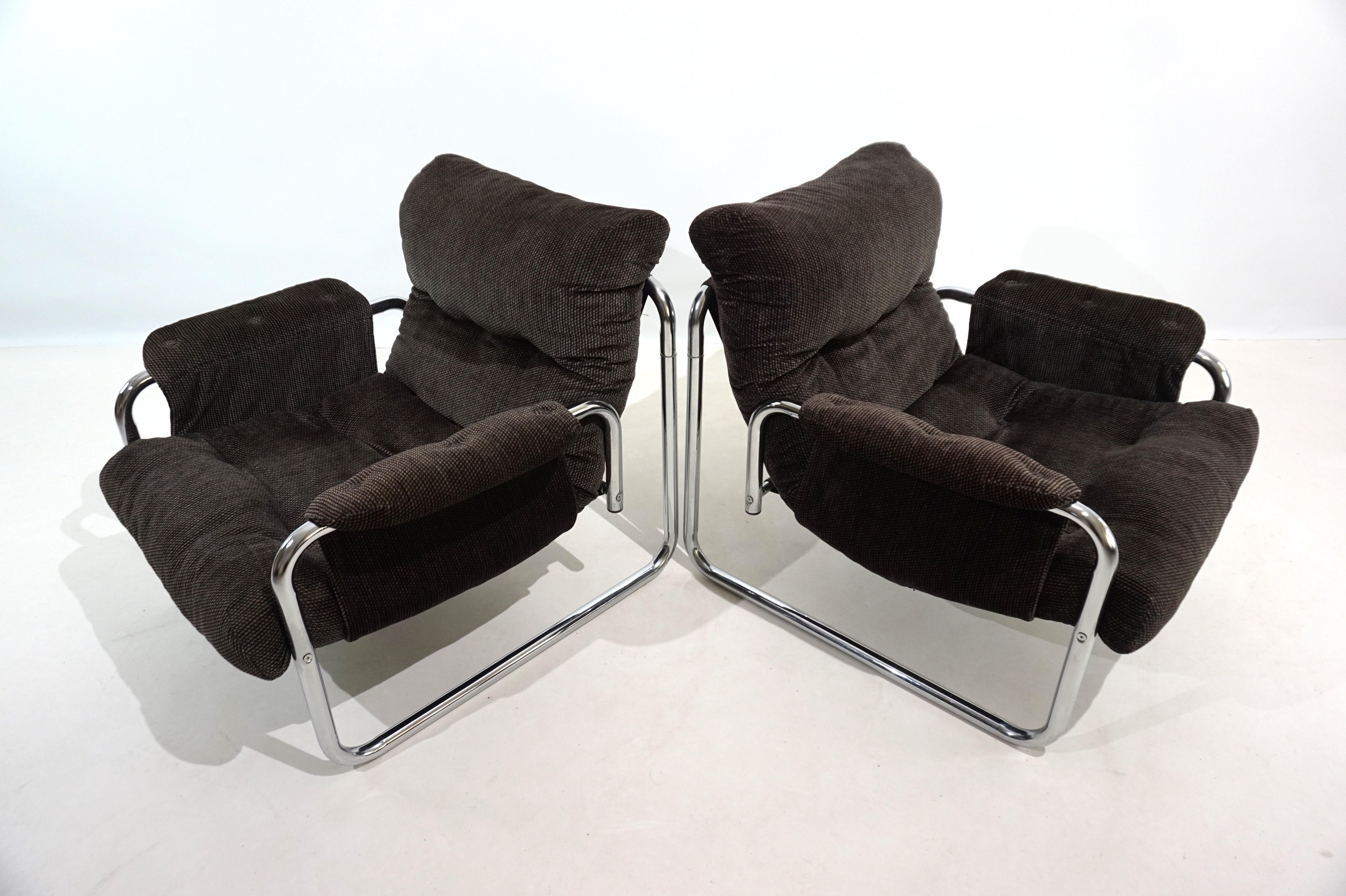 Set of 2 Herlag chrome cantilever lounge chairs by Johan Bertil Häggström 3
