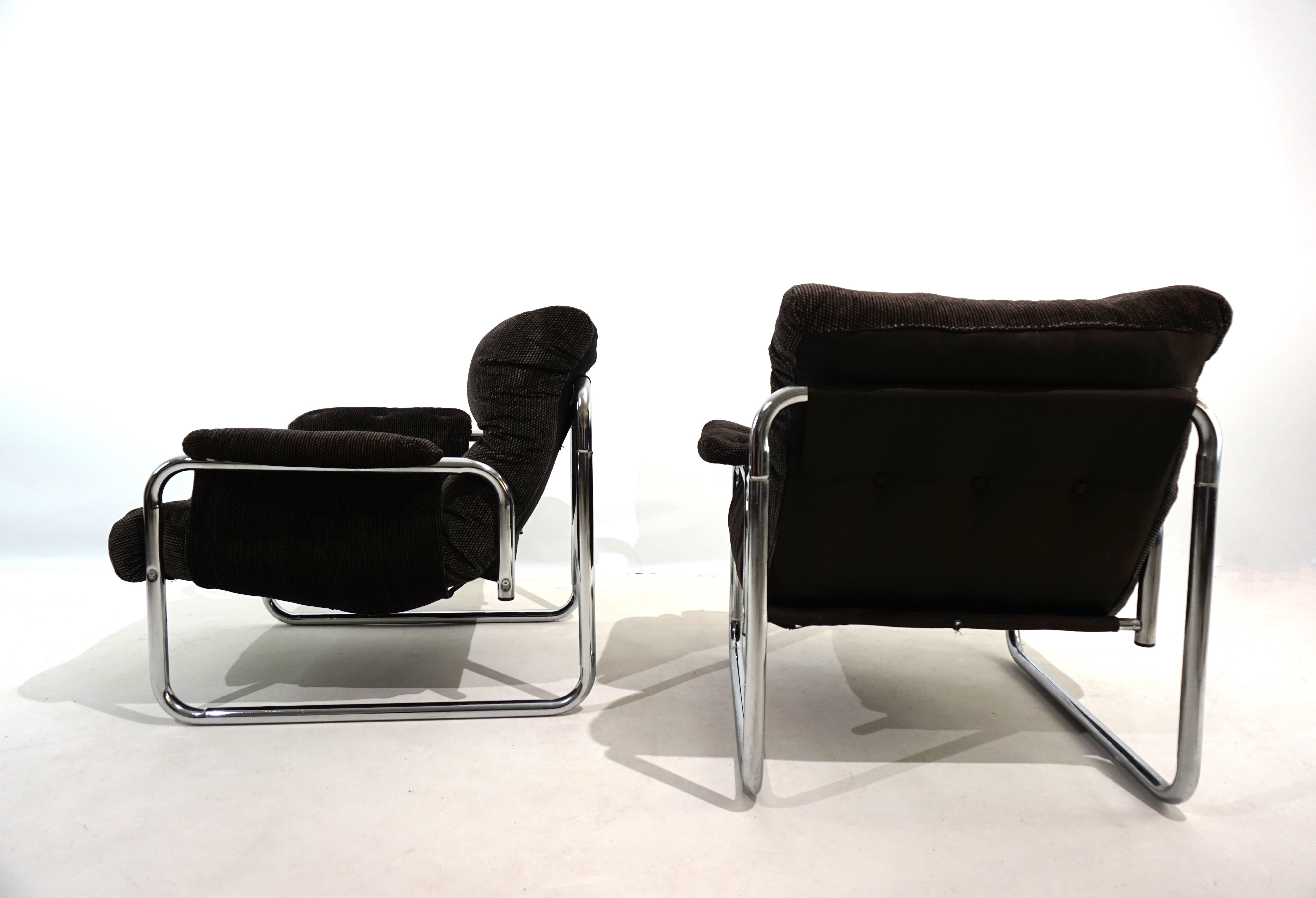 Mid-Century Modern Set of 2 Herlag chrome cantilever lounge chairs by Johan Bertil Häggström
