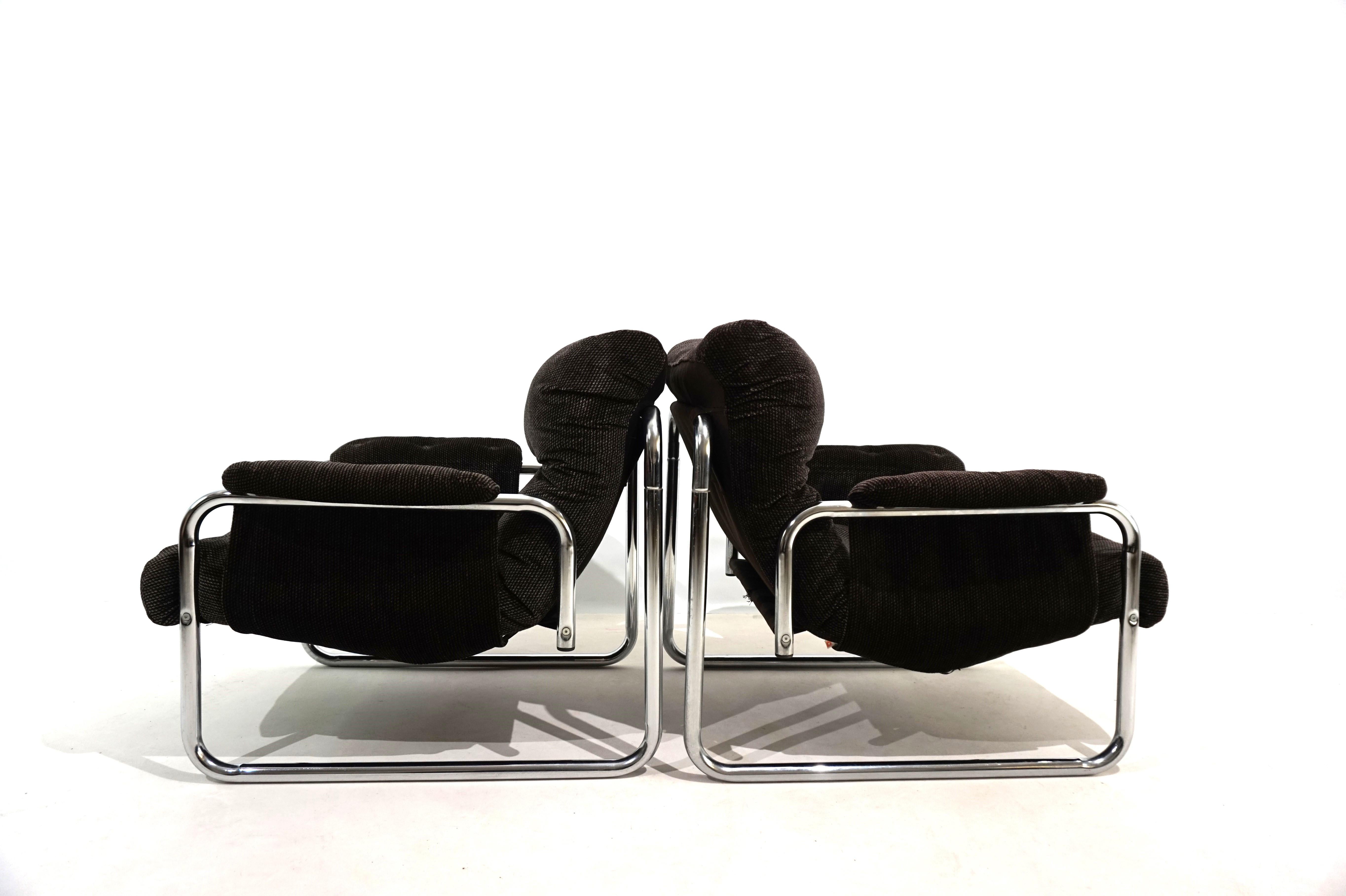 German Set of 2 Herlag chrome cantilever lounge chairs by Johan Bertil Häggström