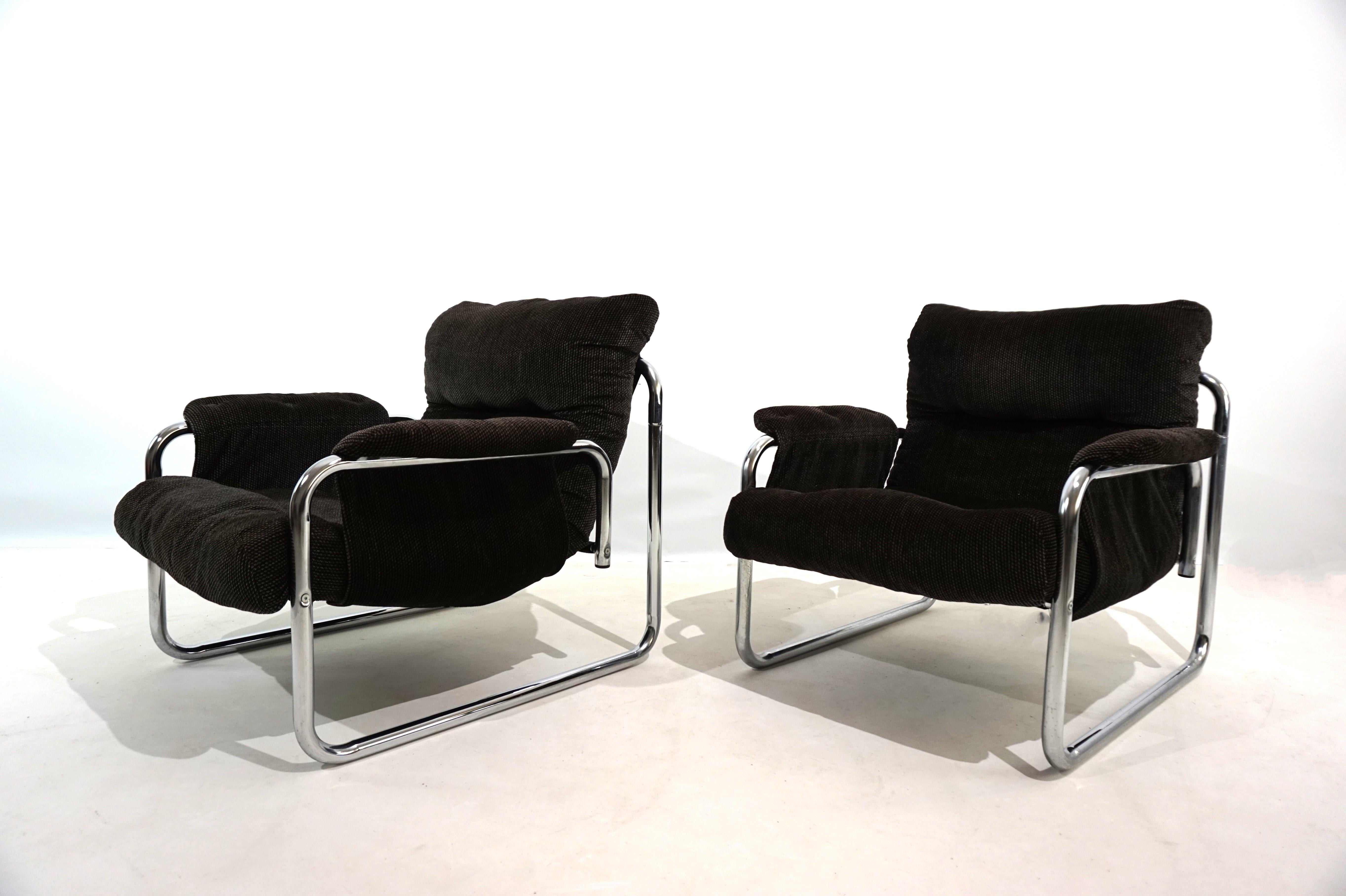 Set of 2 Herlag chrome cantilever lounge chairs by Johan Bertil Häggström In Good Condition In Ludwigslust, DE
