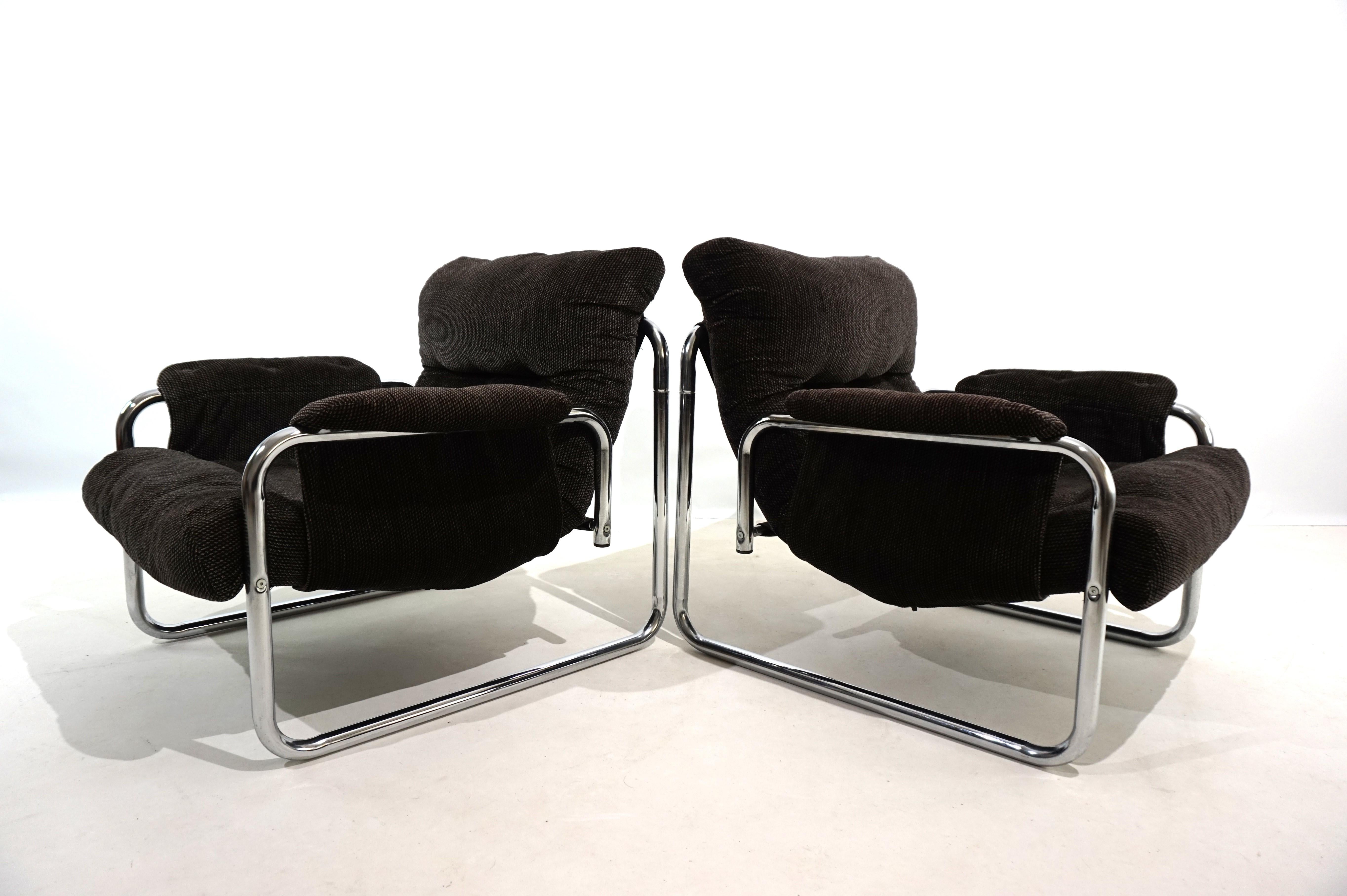 Late 20th Century Set of 2 Herlag chrome cantilever lounge chairs by Johan Bertil Häggström