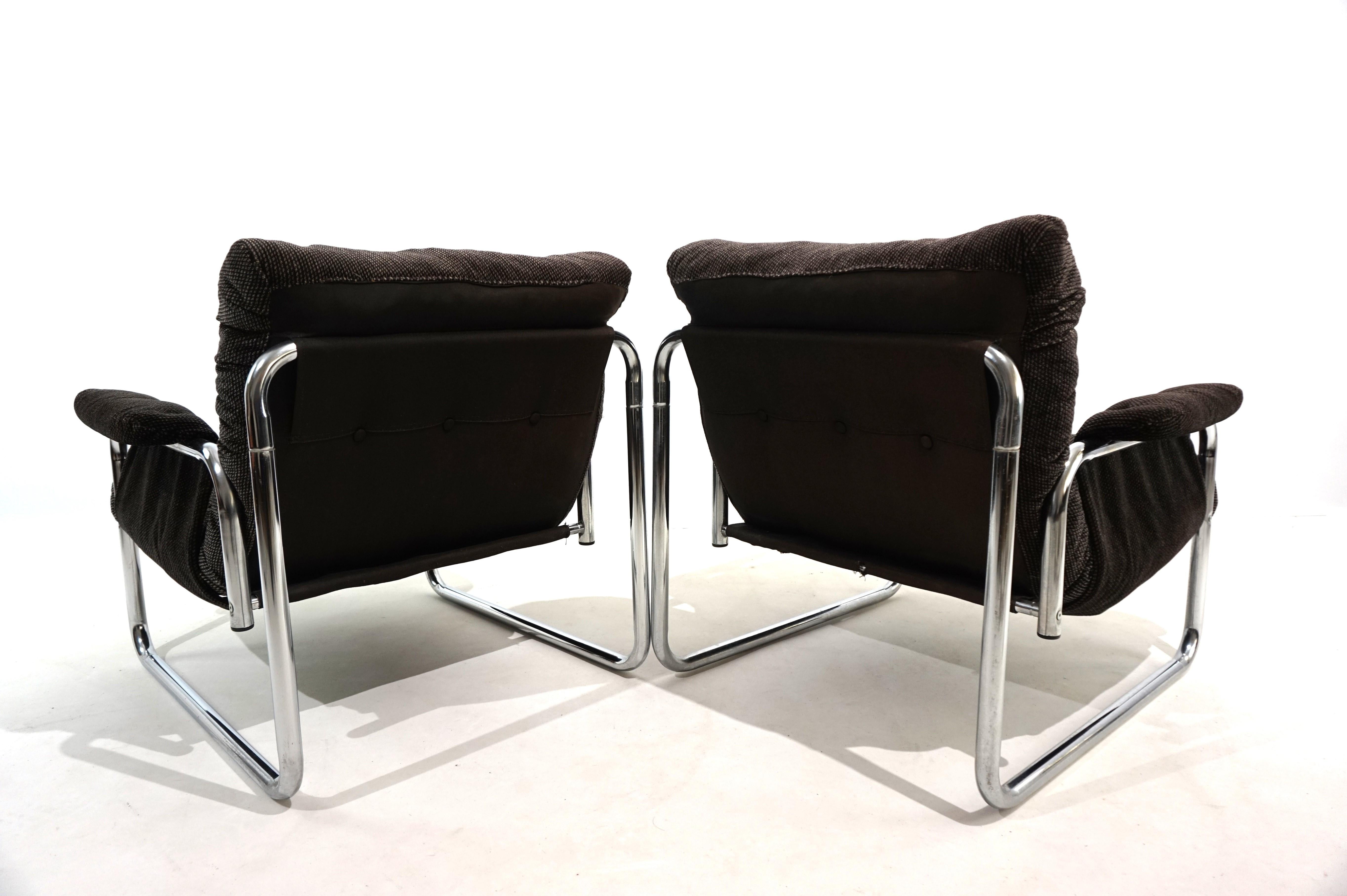 Set of 2 Herlag chrome cantilever lounge chairs by Johan Bertil Häggström 1