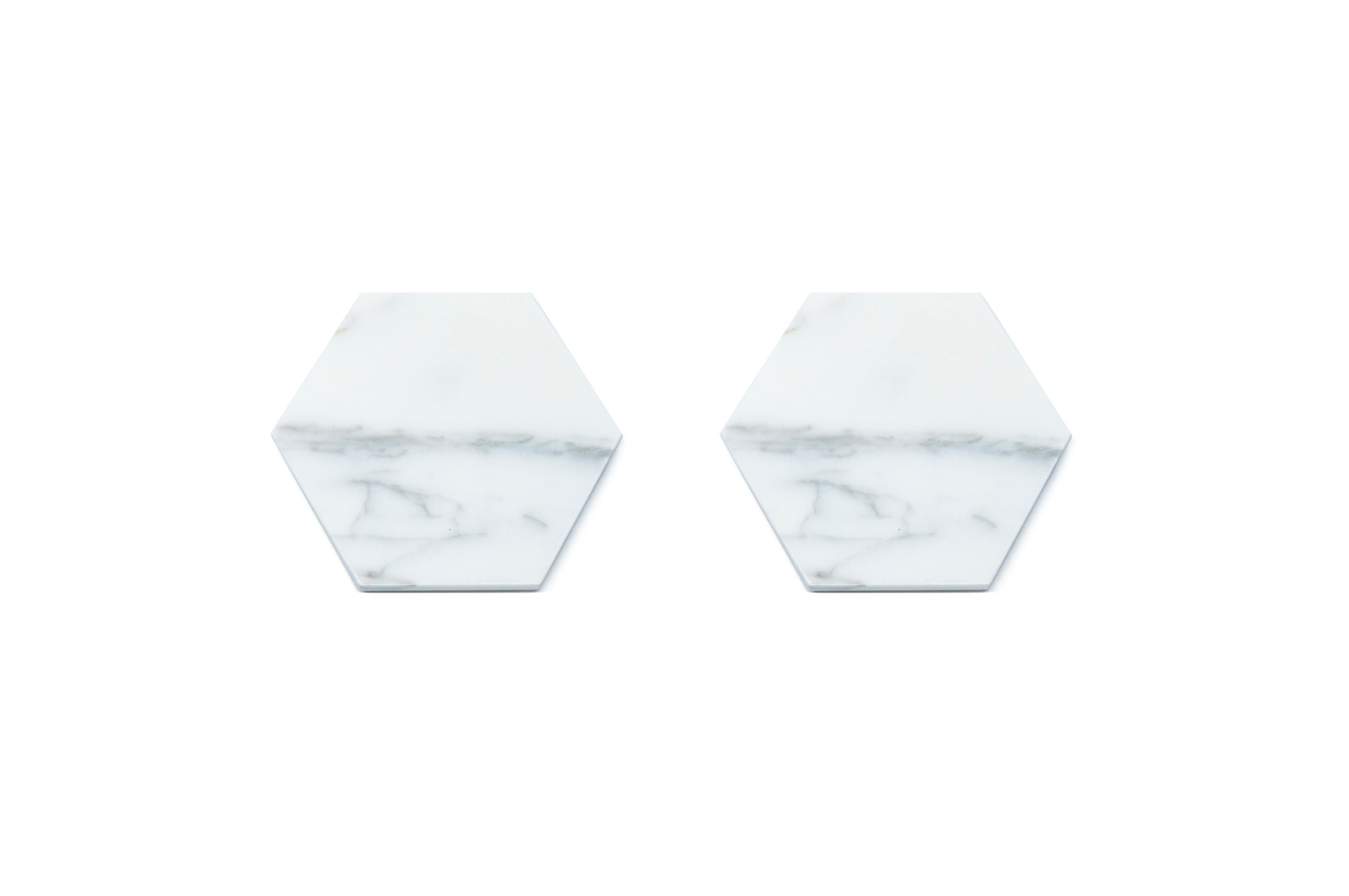 Set of 2 Hexagonal Black Marble Coasters In New Condition In Carrara, IT