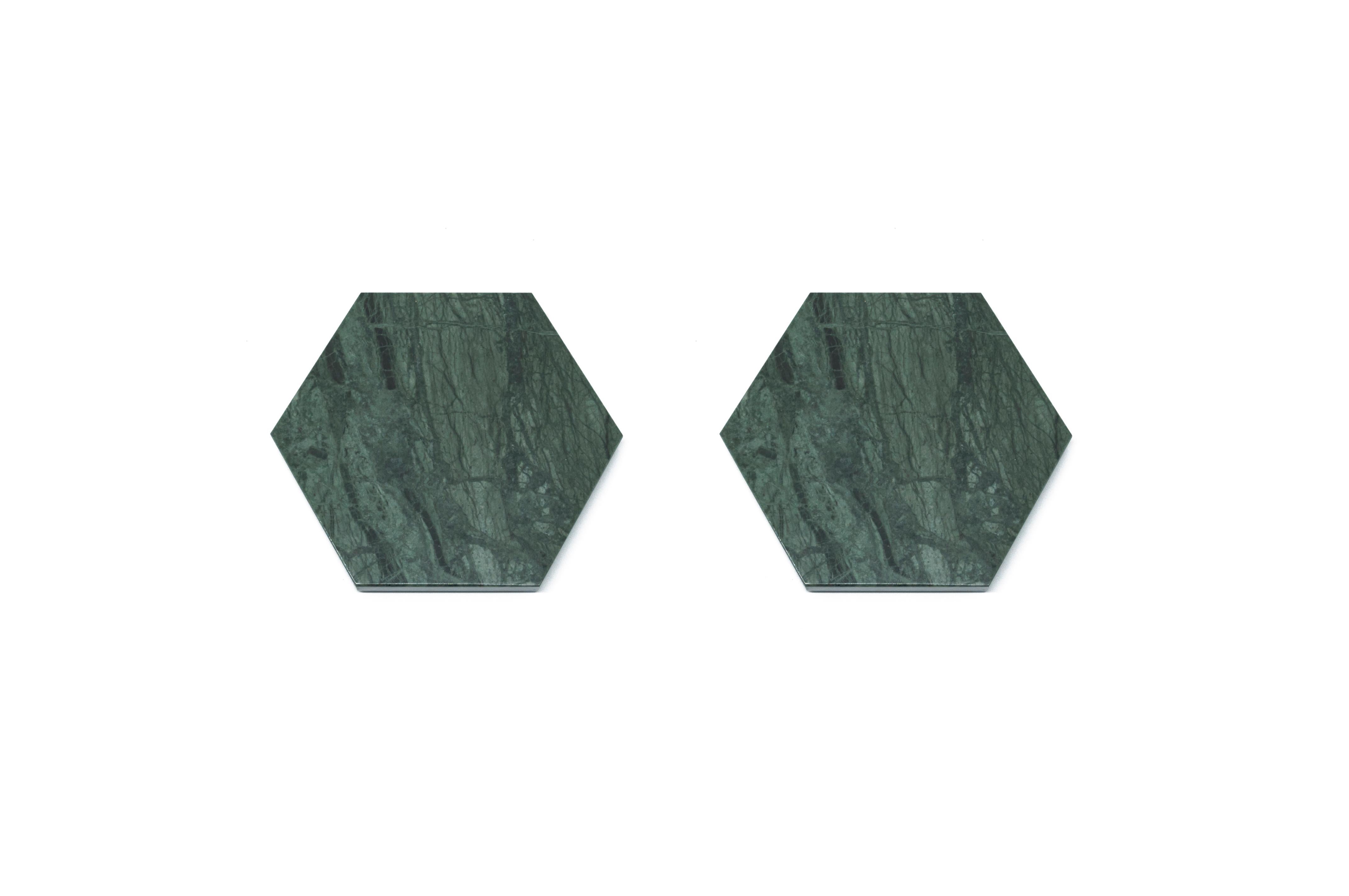 Set of 2 Hexagonal Black Marble Coasters 2